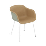 Fiber Armchair: Tube Base Front Upholstered + Recycled Shell + Chrome + Dusty Green