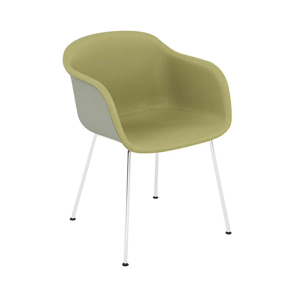 Fiber Armchair: Tube Base Front Upholstered + Recycled Shell + Chrome + Dusty Green