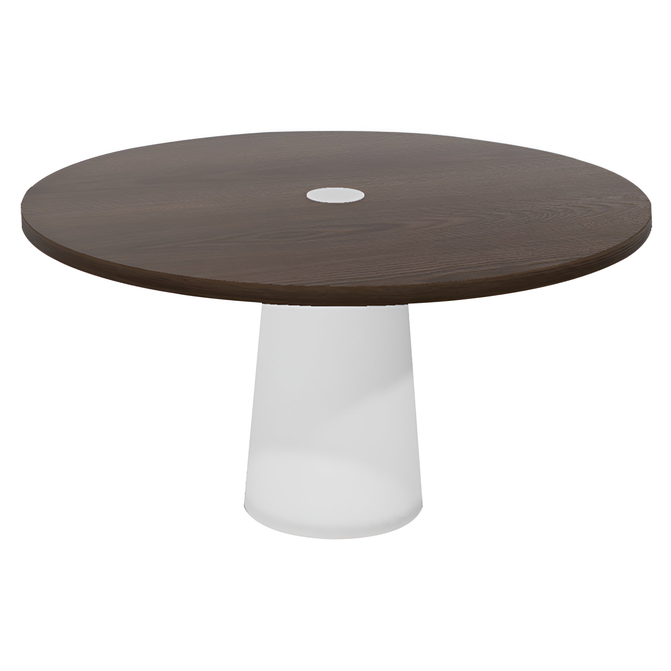 Container Round Table: Large + Cable Feed + Cinnamon Stained with Hole + White