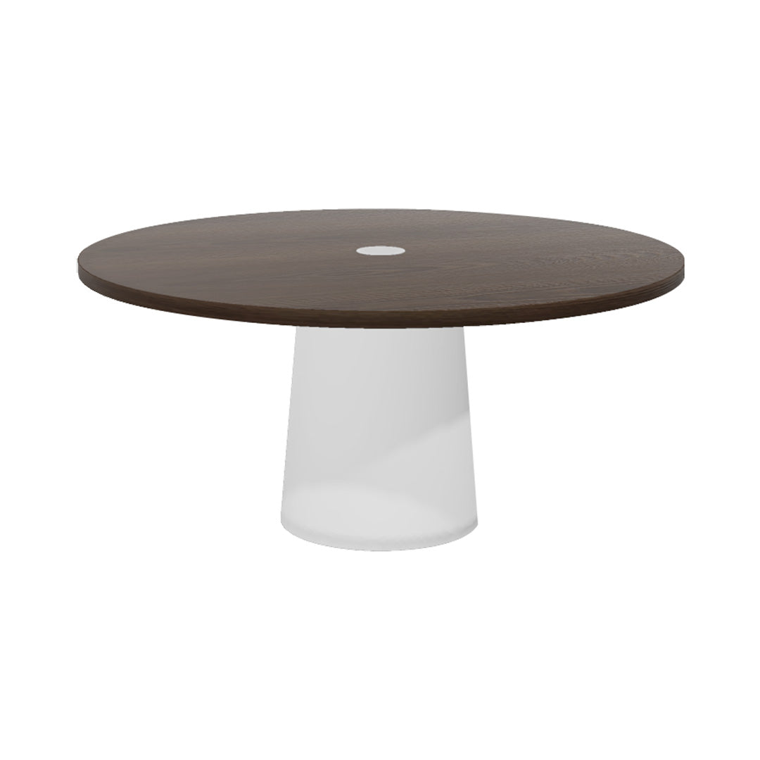Container Round Table: Extra Large + Cable Feed + Cinnamon Stained with Hole + White