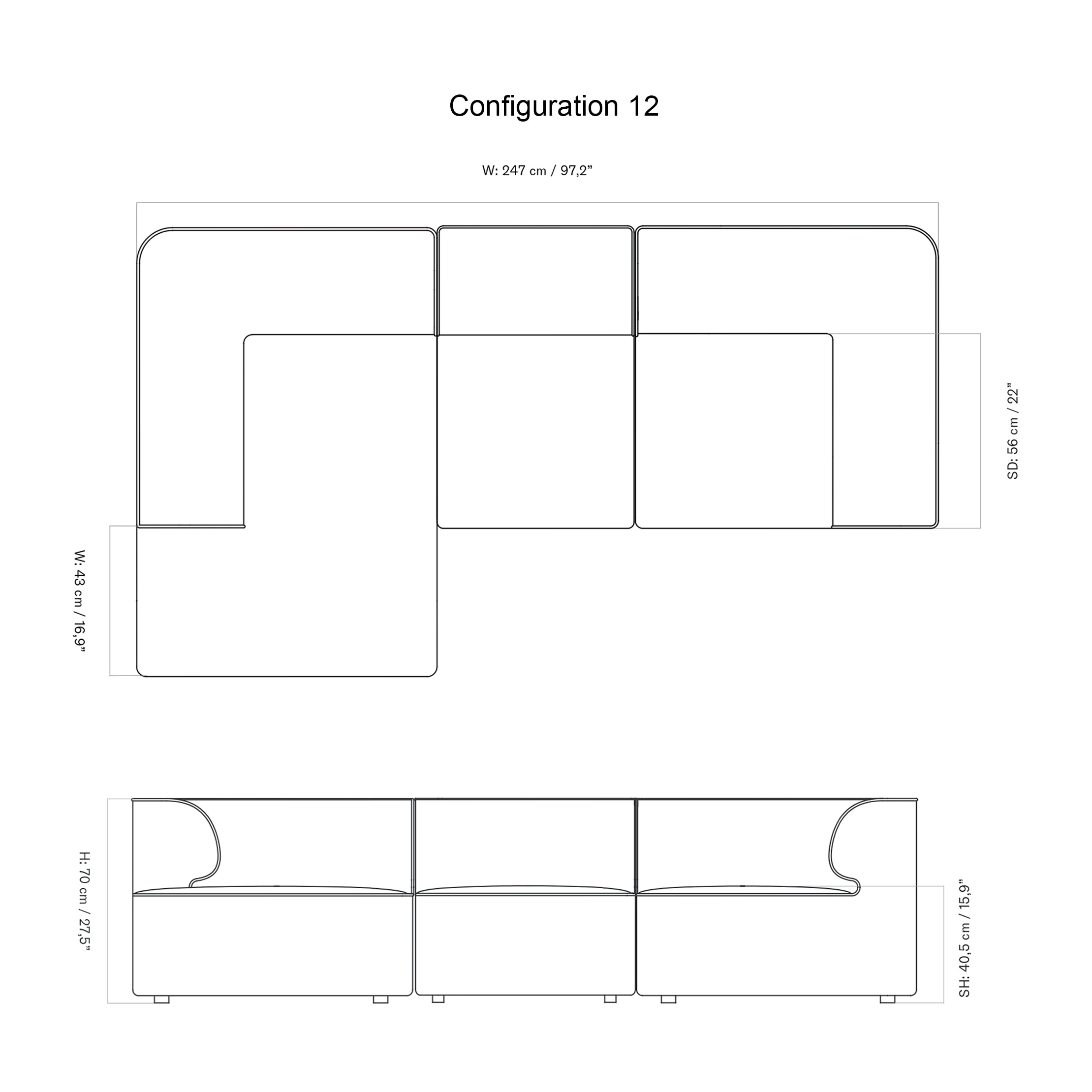 Eave Modular 3 Seater Sofa: Small