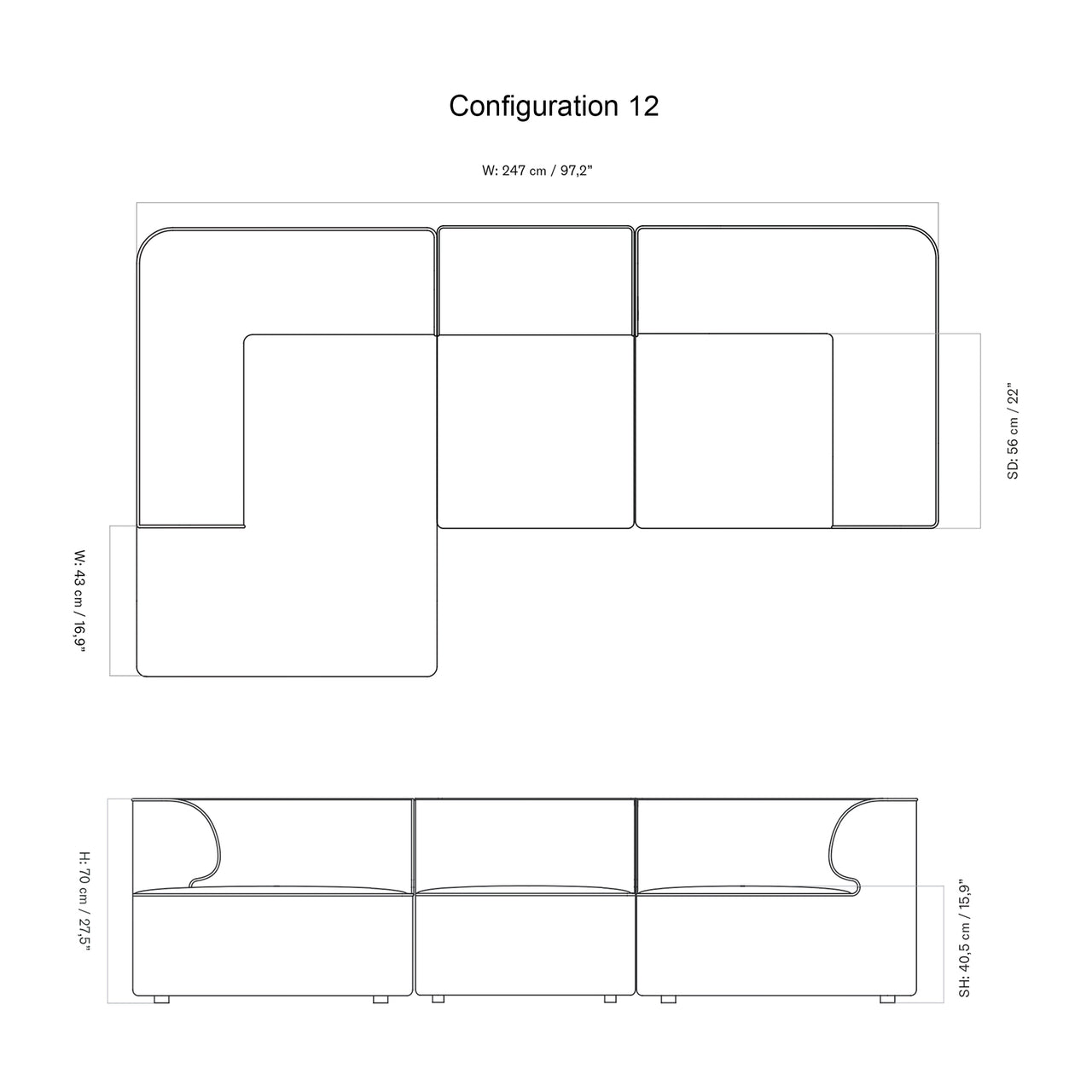 Eave Modular 3 Seater Sofa: Small