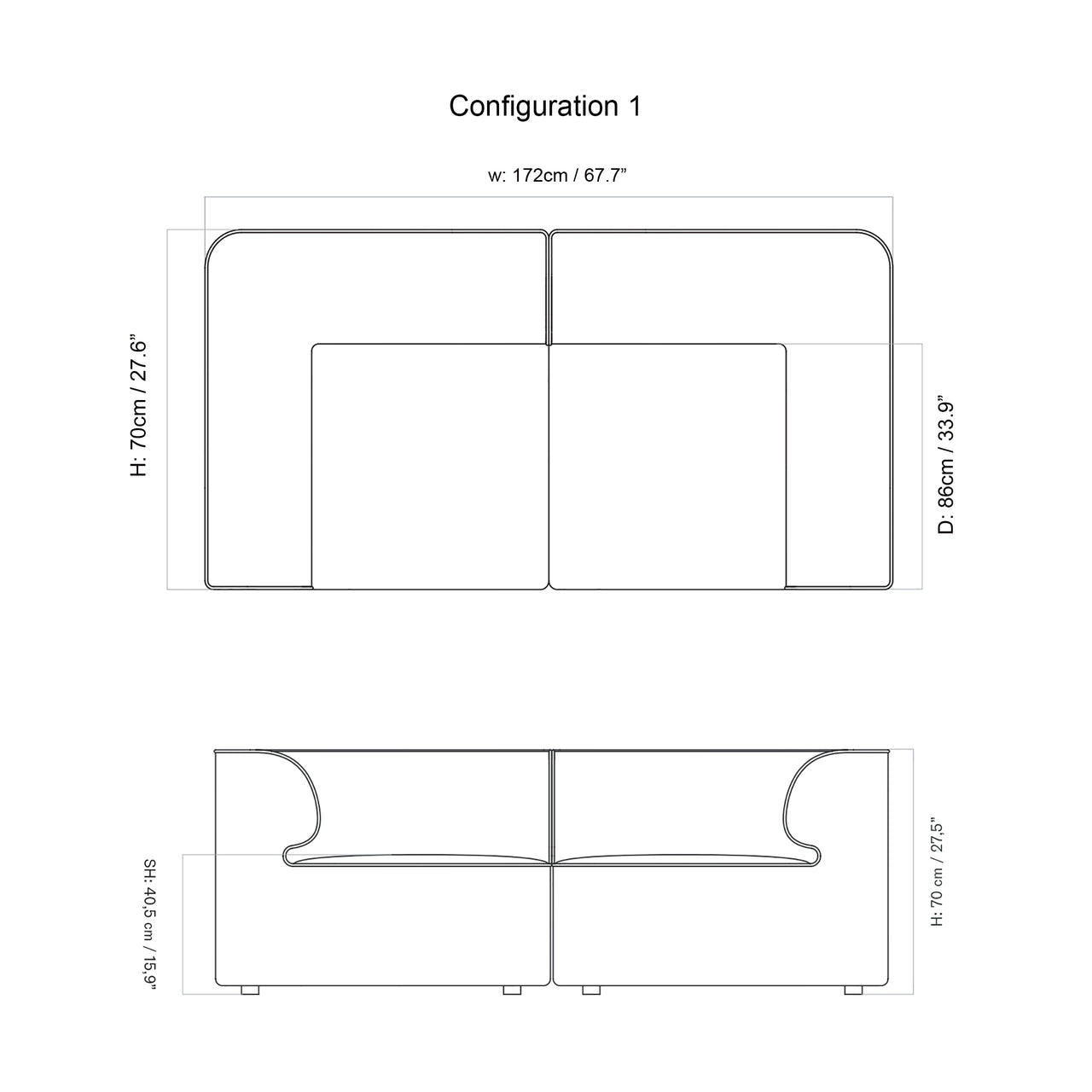 Eave Modular 2 Seater Sofa: Small