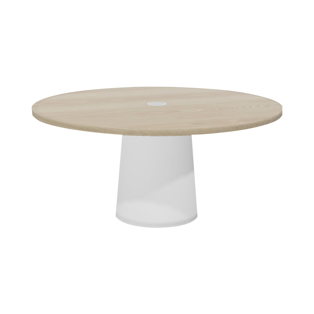 Container Round Table: Extra Large + Cable Feed + White Wash Stained with Hole + White