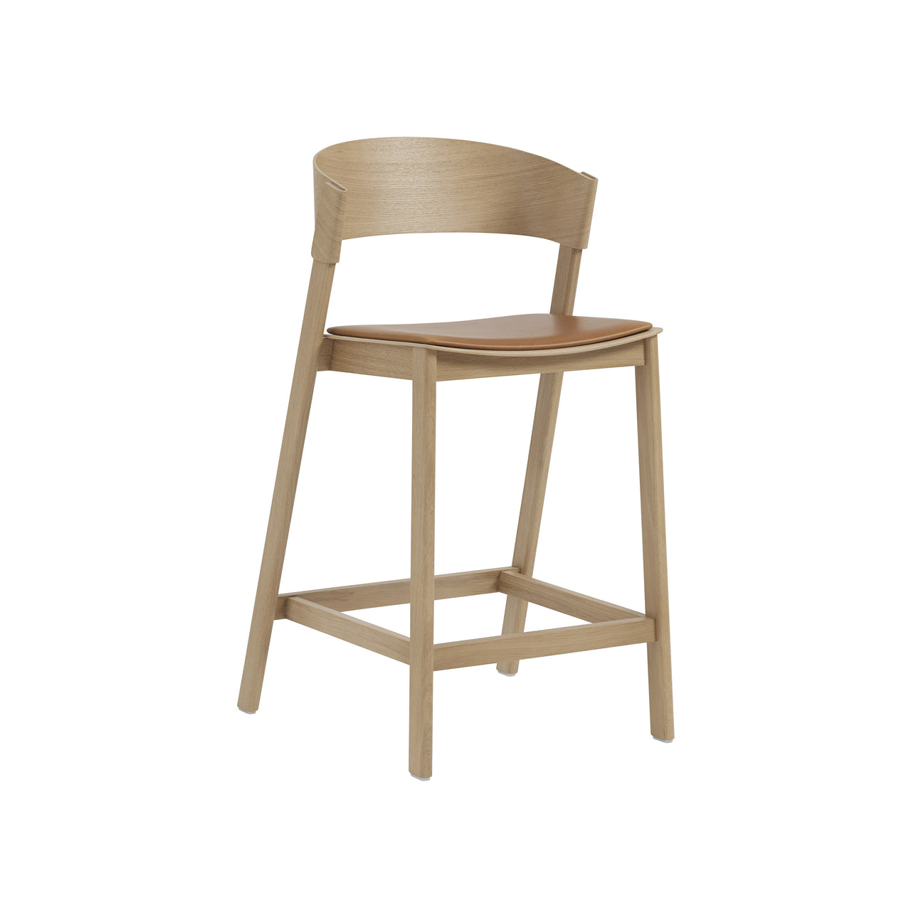 Cover Bar + Counter Stool: Upholstered + Counter + Oak + Refine Leather Cognac