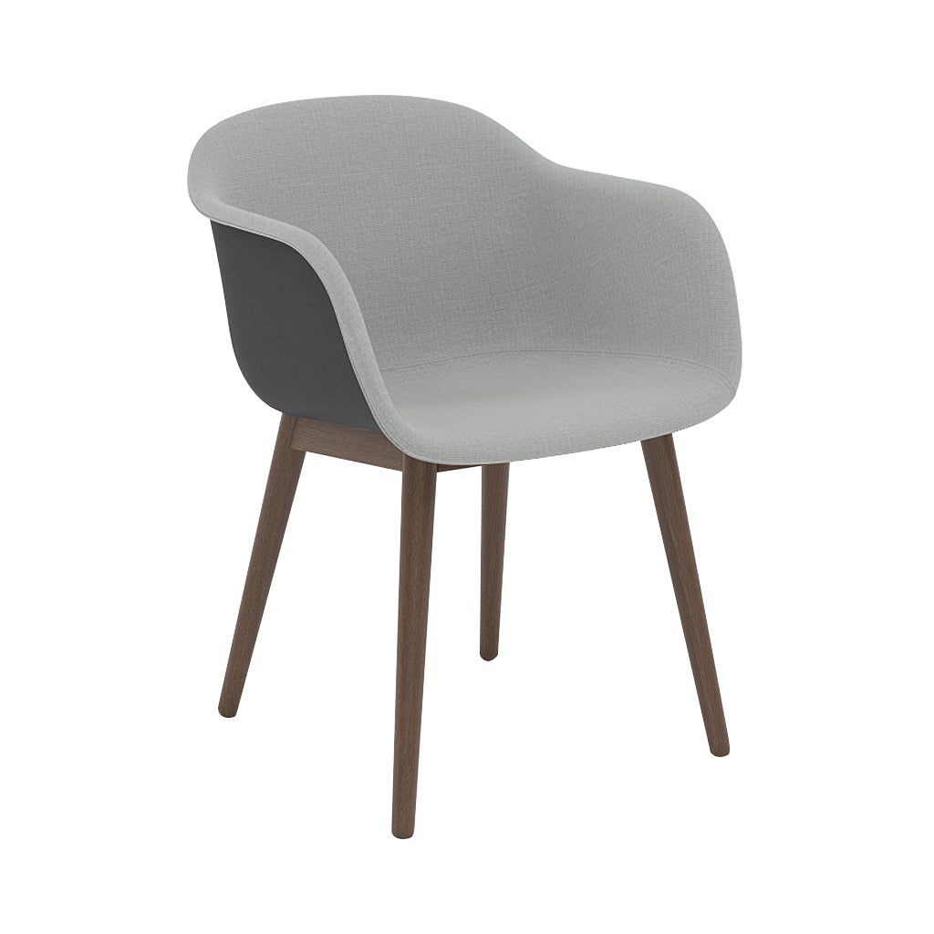 Fiber Armchair: Wood Base Front Upholstered + Recycled Shell + Stained Dark Brown + Black