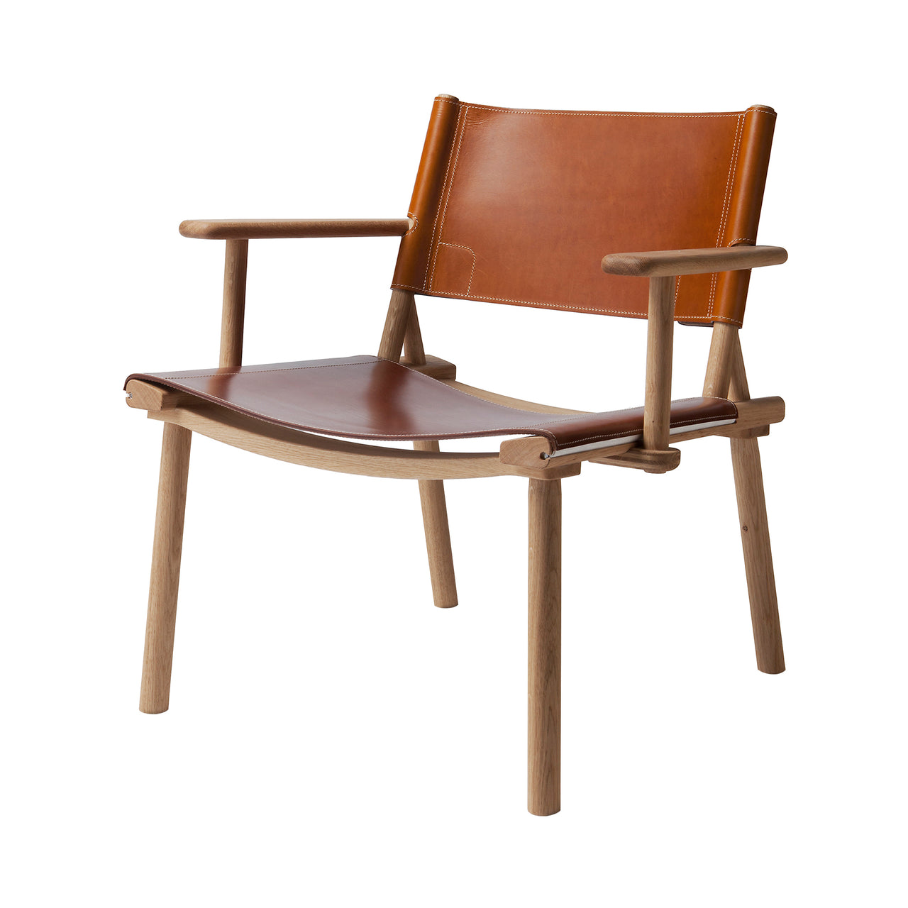 December Lounge Chair: Oak + Cognac Leather