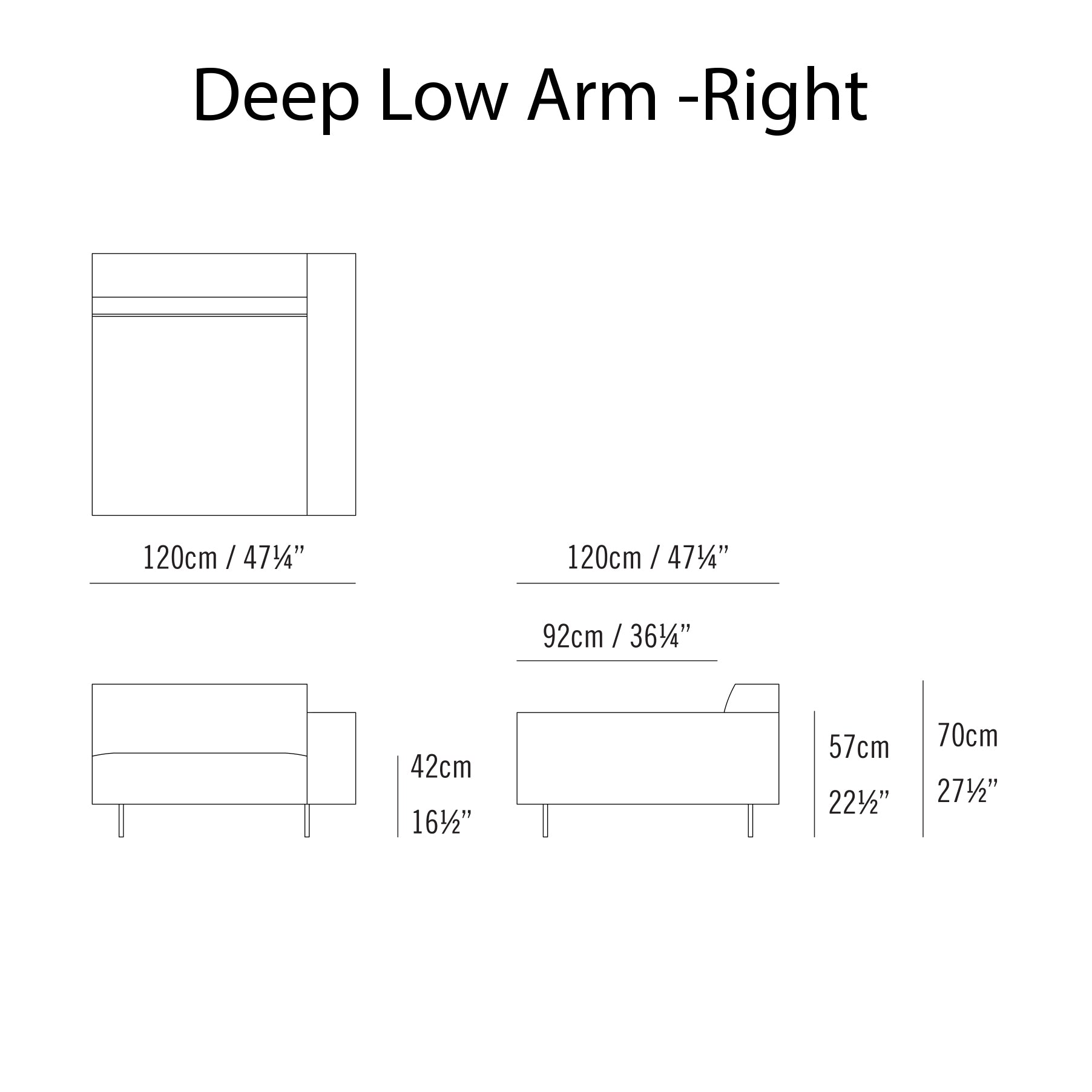 Endless Sectional Sofa: Deep + Low Arm - Right