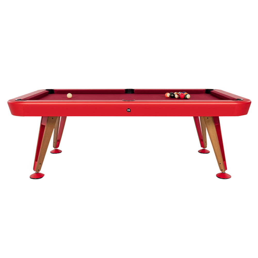 Diagonal Pool Table: 8 Feet + Red  Burgandy + Oak