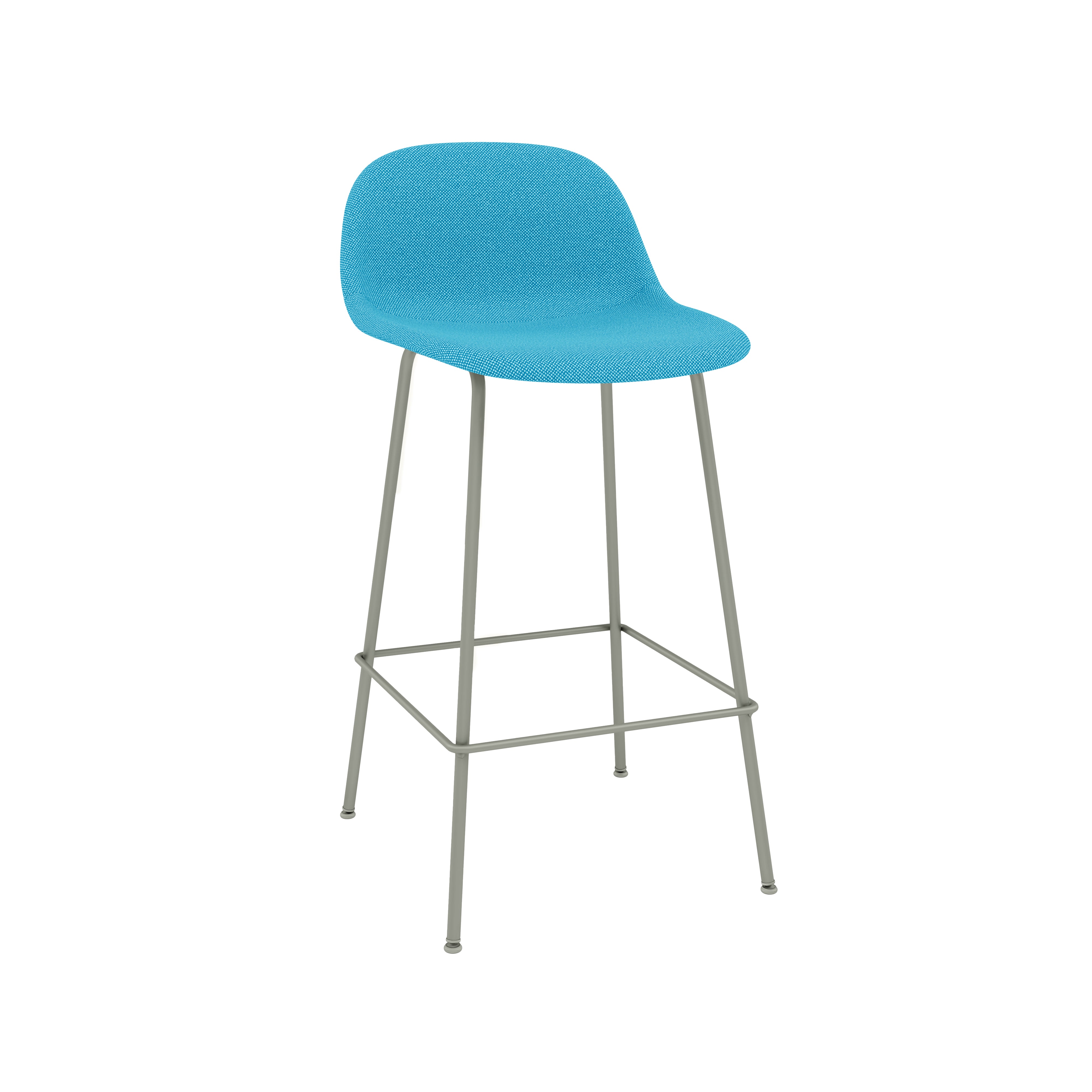 Fiber Counter Stool with Backrest: Tube Base + Upholstered + Dusty Green