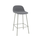 Fiber Counter Stool with Backrest: Tube Base + Upholstered + Dusty Green