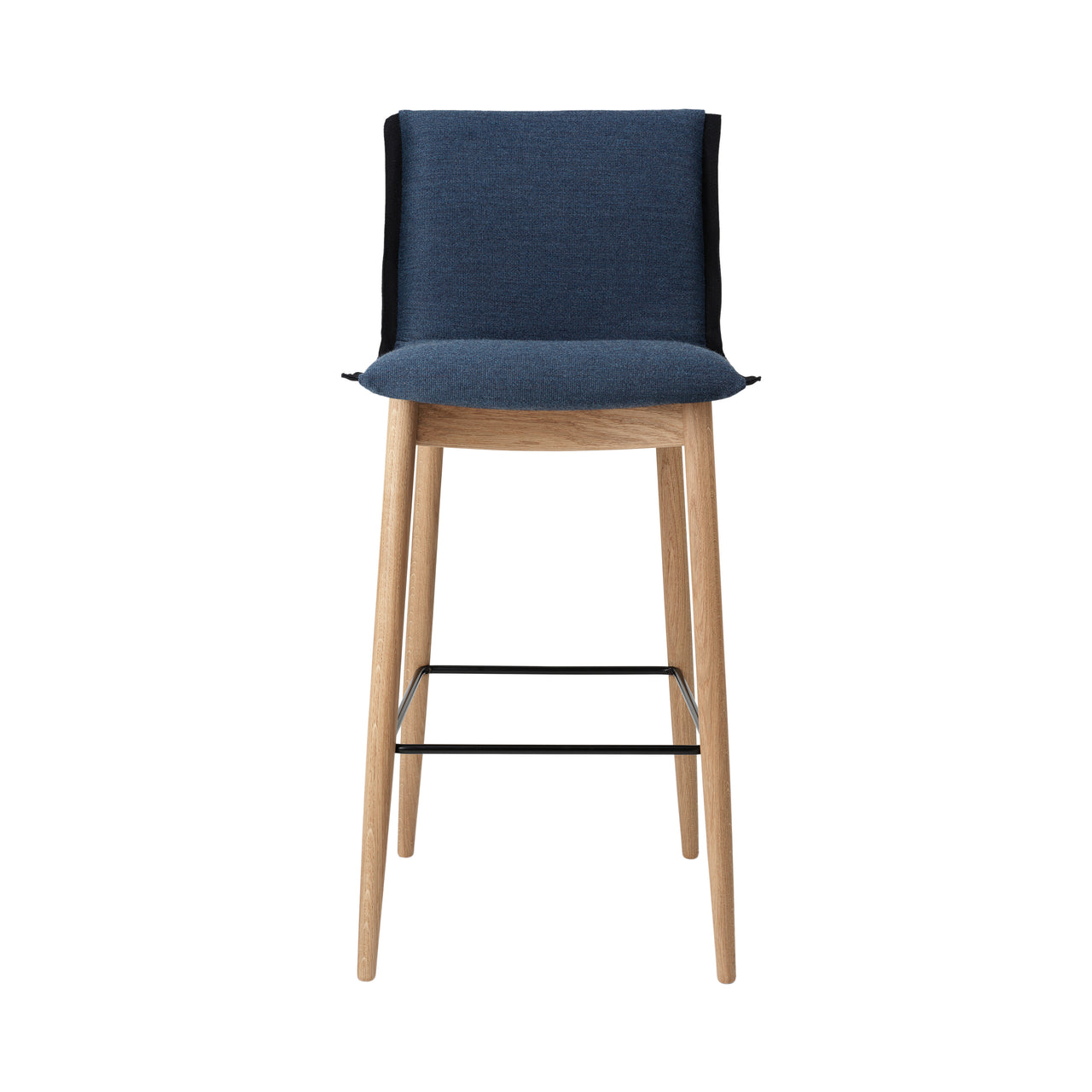 E006 Bar Stool: Black Powder-coated Steel + Black Edging Strip + Oiled Oak