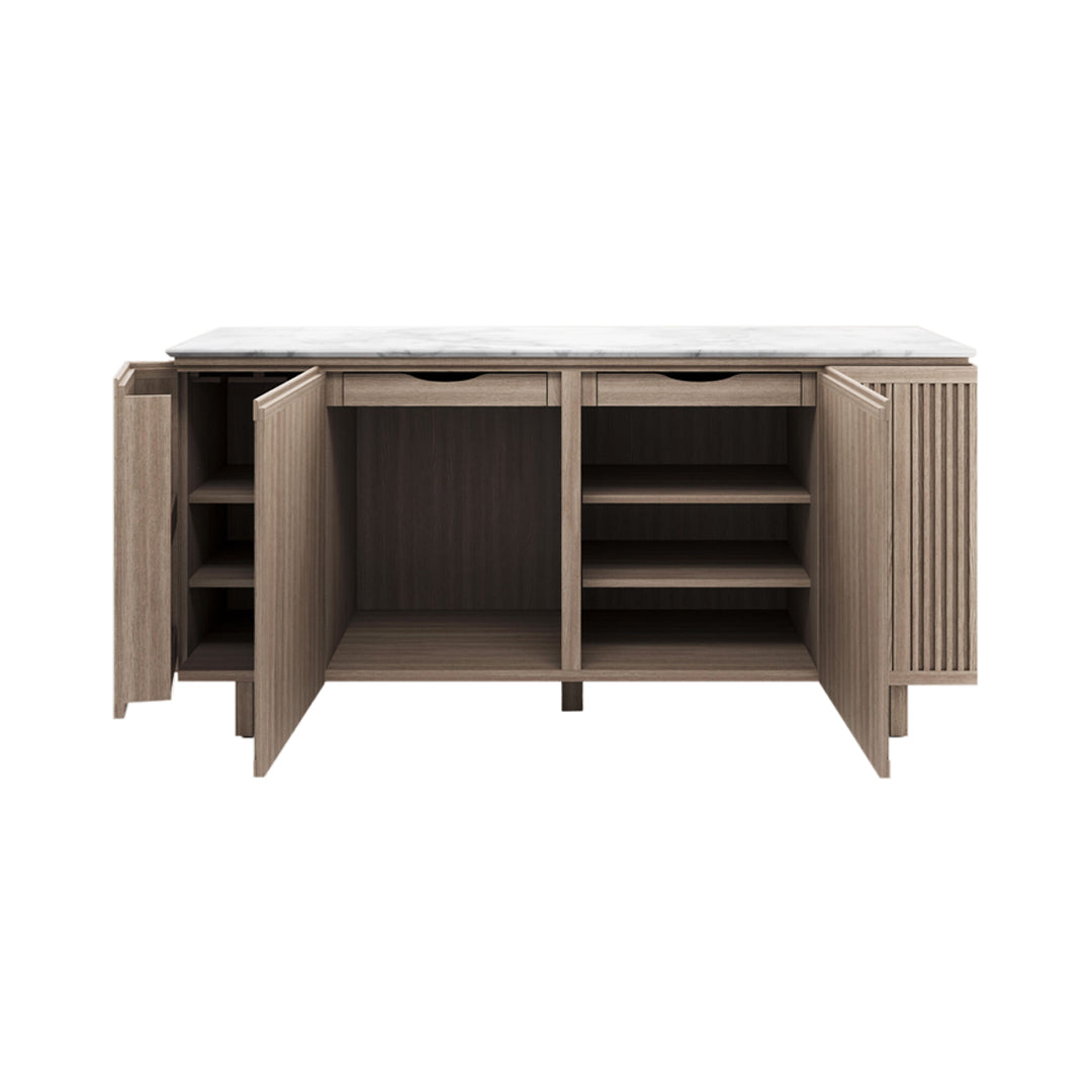 Enzo Bar Cabinet with Two Doors: Natural Oak + White