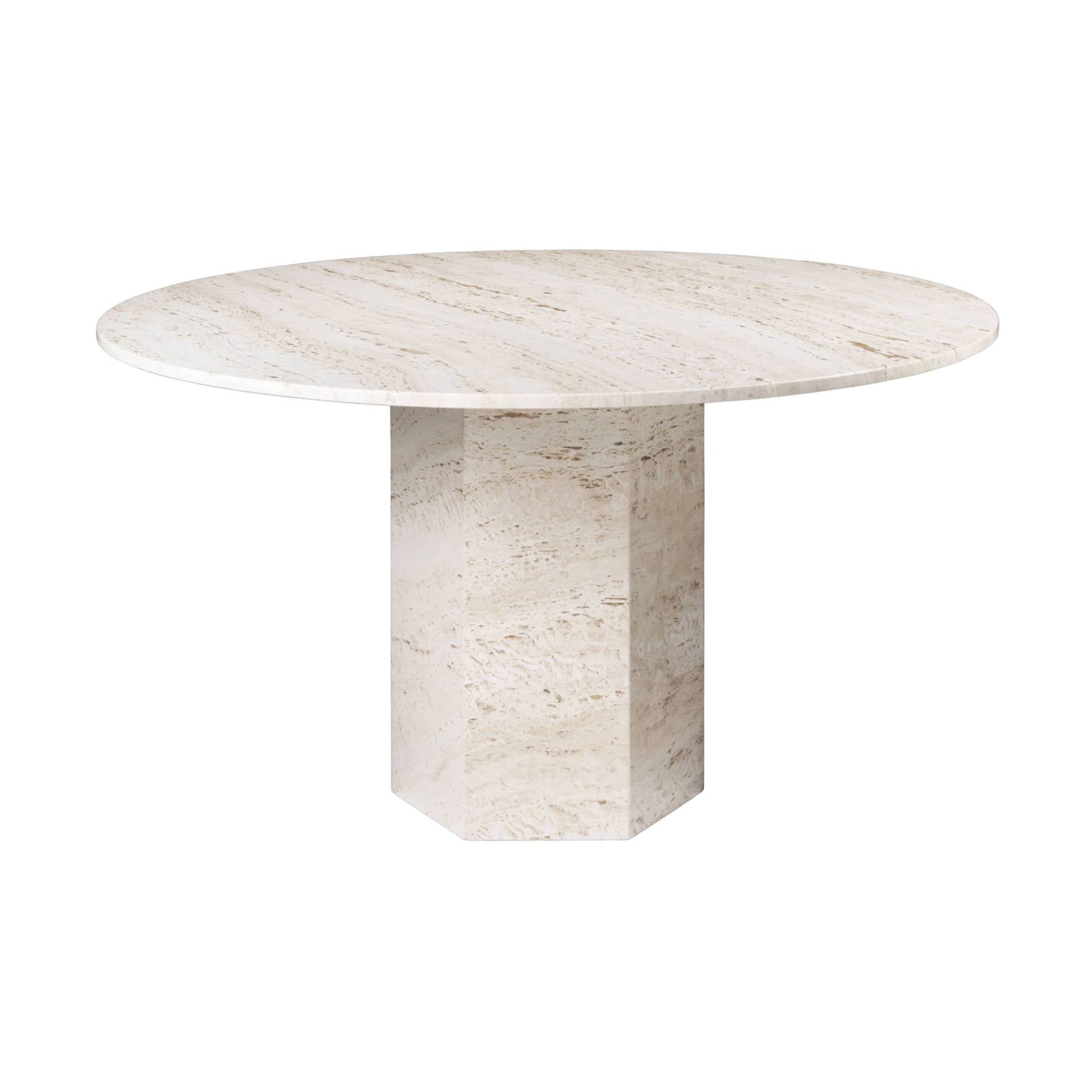 Epic Round Dining Table: Travertine + Neutral White