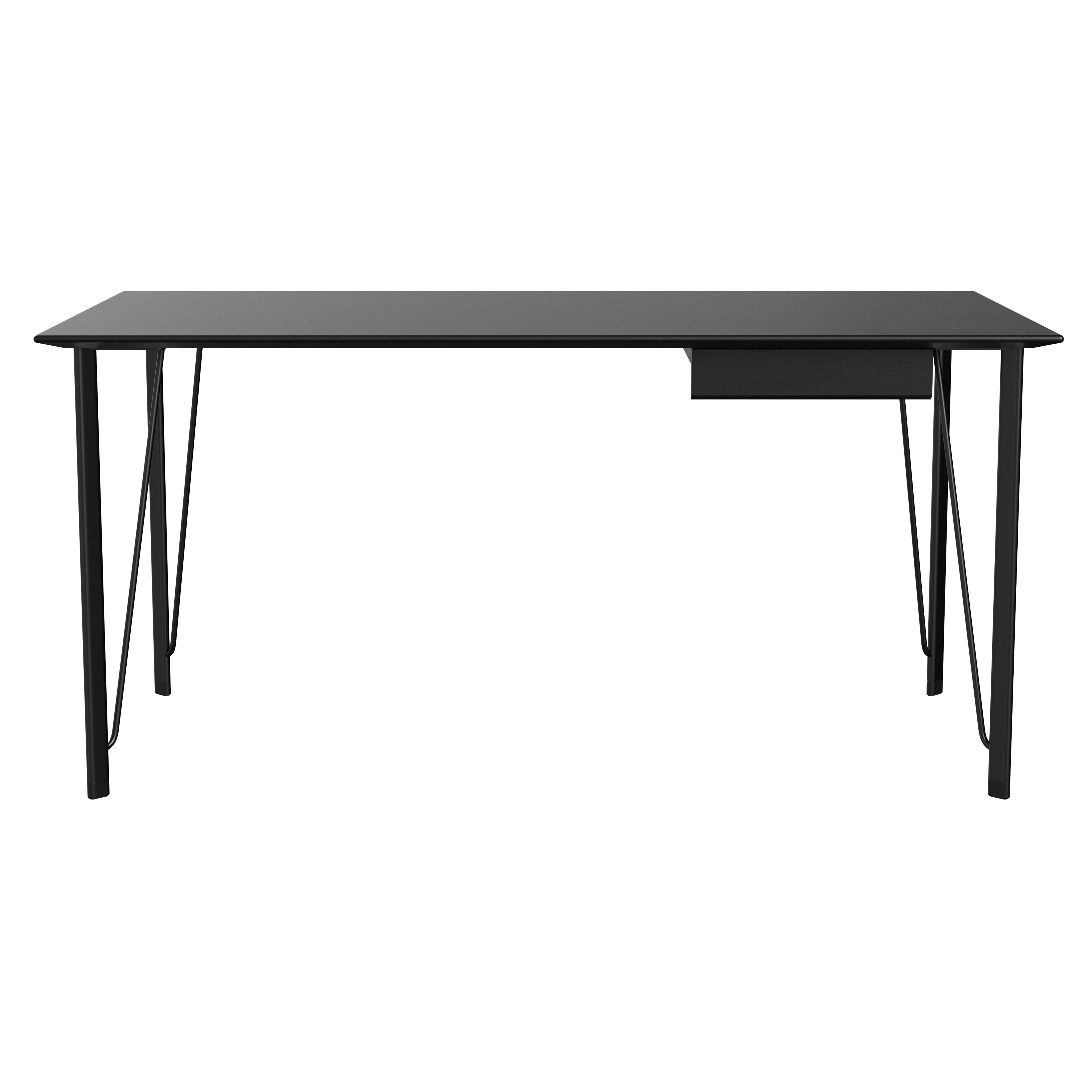 FH3605 Desk: With Drawer + Black Ash + Black Steel