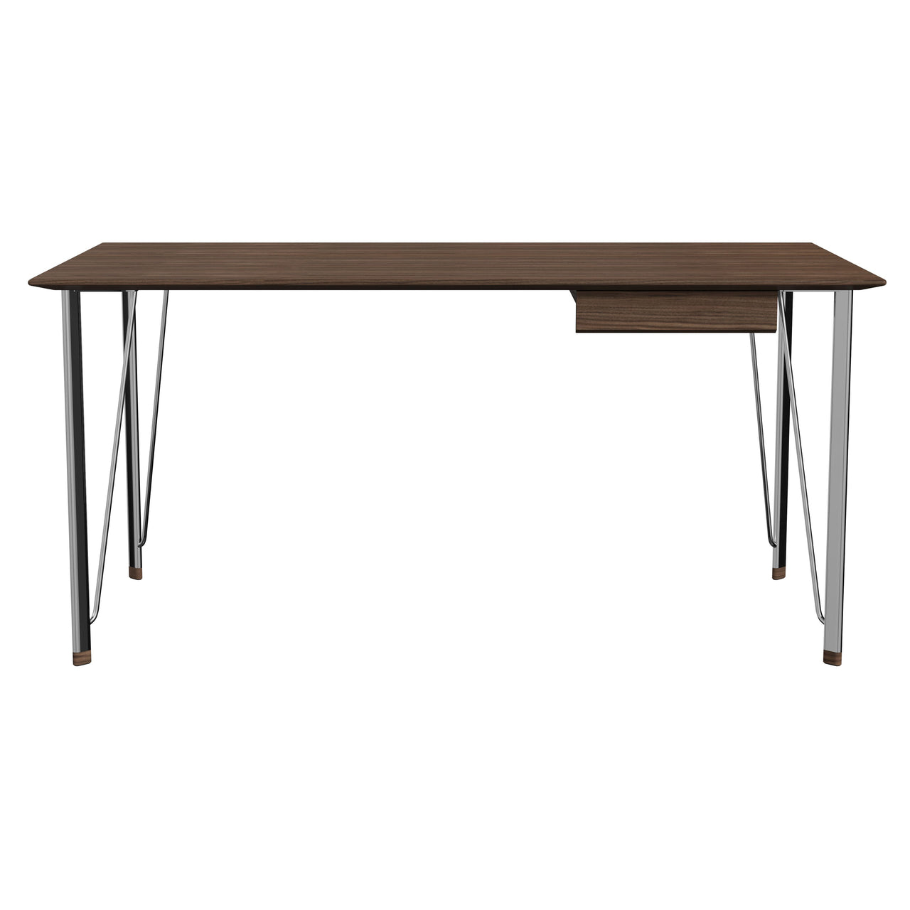 FH3605 Desk: With Drawer + Clear Lacquered Walnut + Chromed Steel