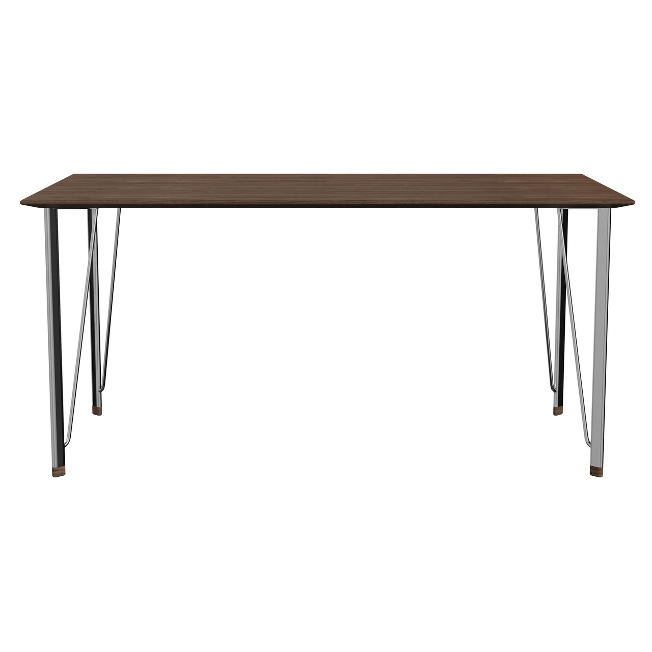 FH3605 Desk: Without Drawer + Lacquered Walnut + Chromed Steel