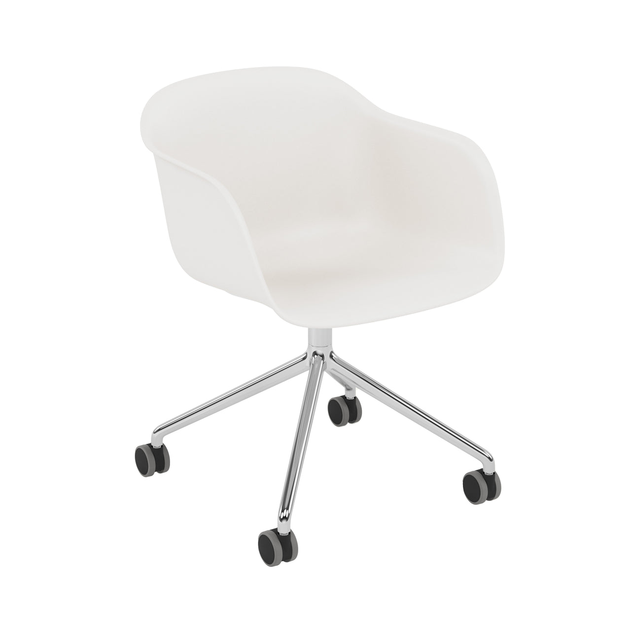 Fiber Armchair: Swivel Base with Castors + Recycled Shell + White + Polished  Aluminum + Black