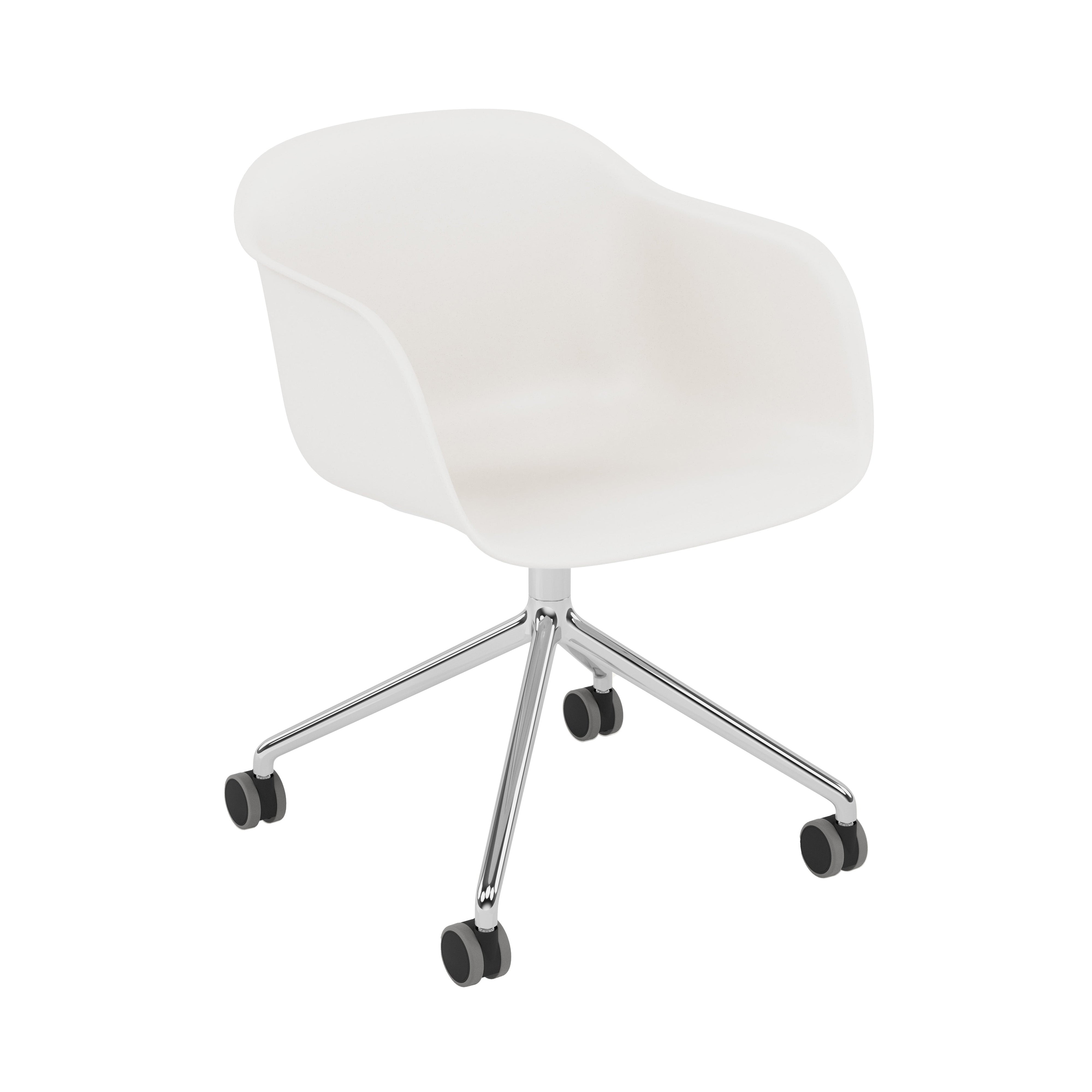 Fiber Armchair: Swivel Base with Castors + Recycled Shell + White + Polished  Aluminum + Black
