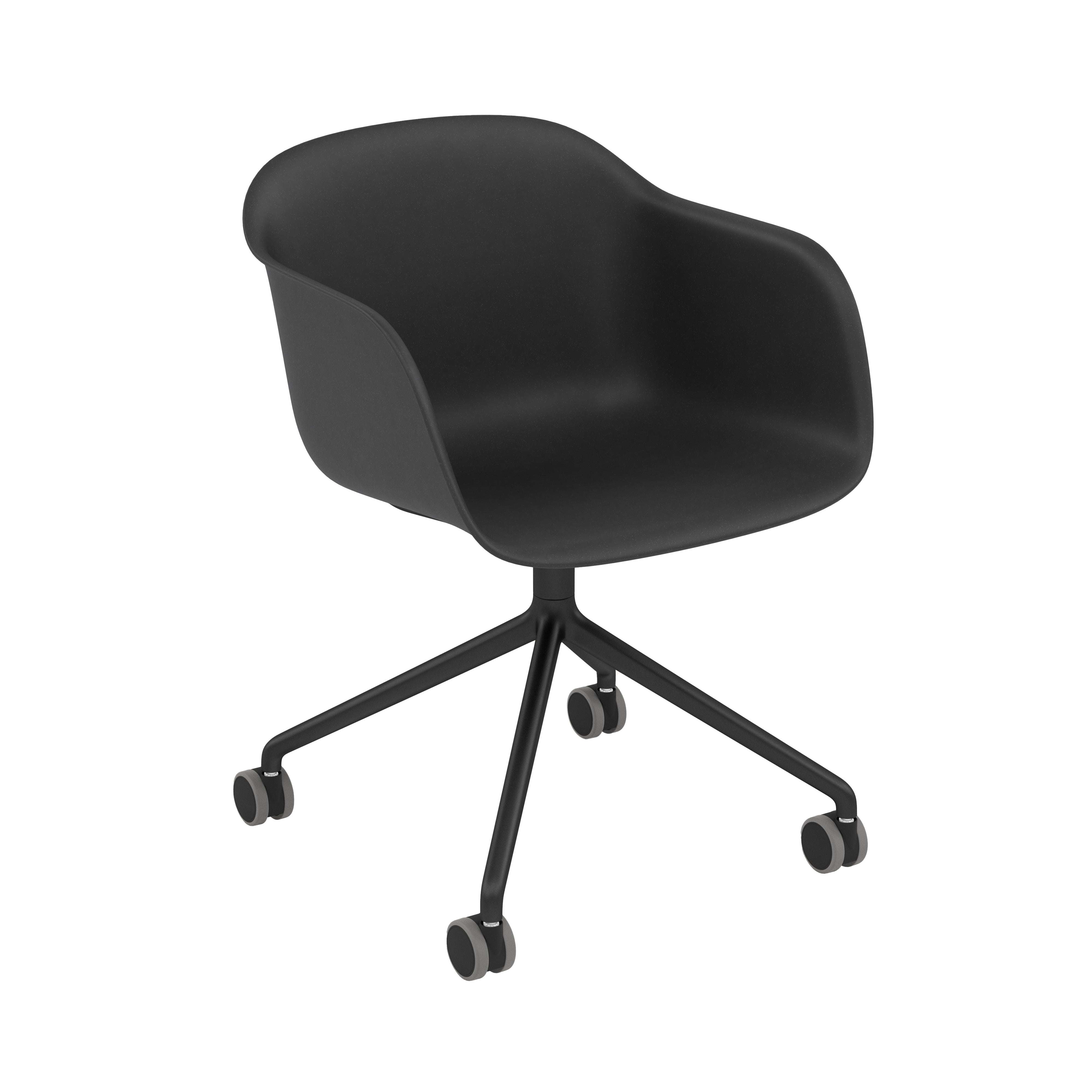 Fiber Armchair: Swivel Base with Castors + Recycled Shell + Black + Anthracite Black + Black