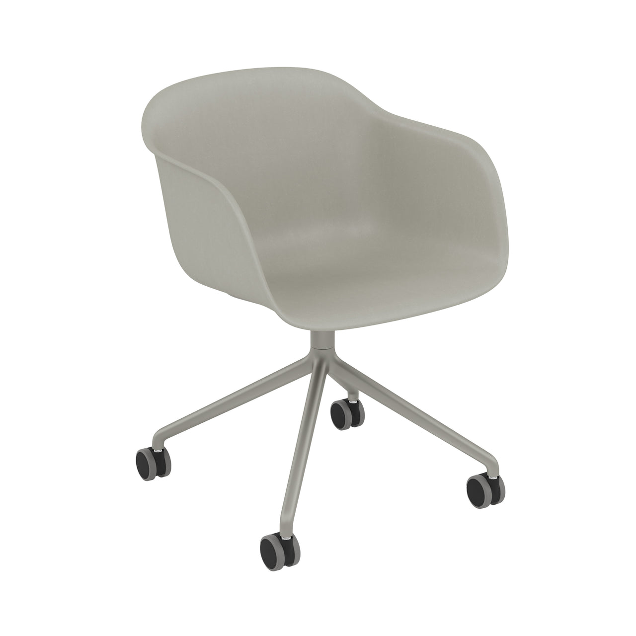 Fiber Armchair: Swivel Base with Castors + Recycled Shell + Grey + Grey + Black