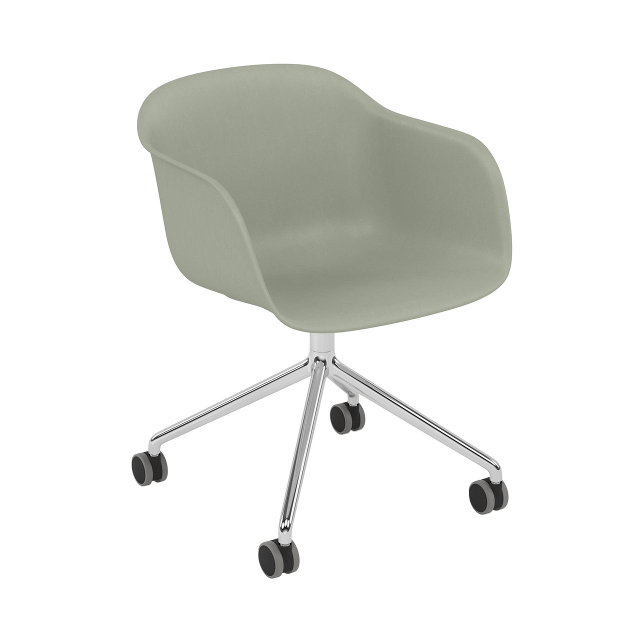 Fiber Armchair: Swivel Base with Castors + Recycled Shell + Dusty Green + Polished  Aluminum + Black