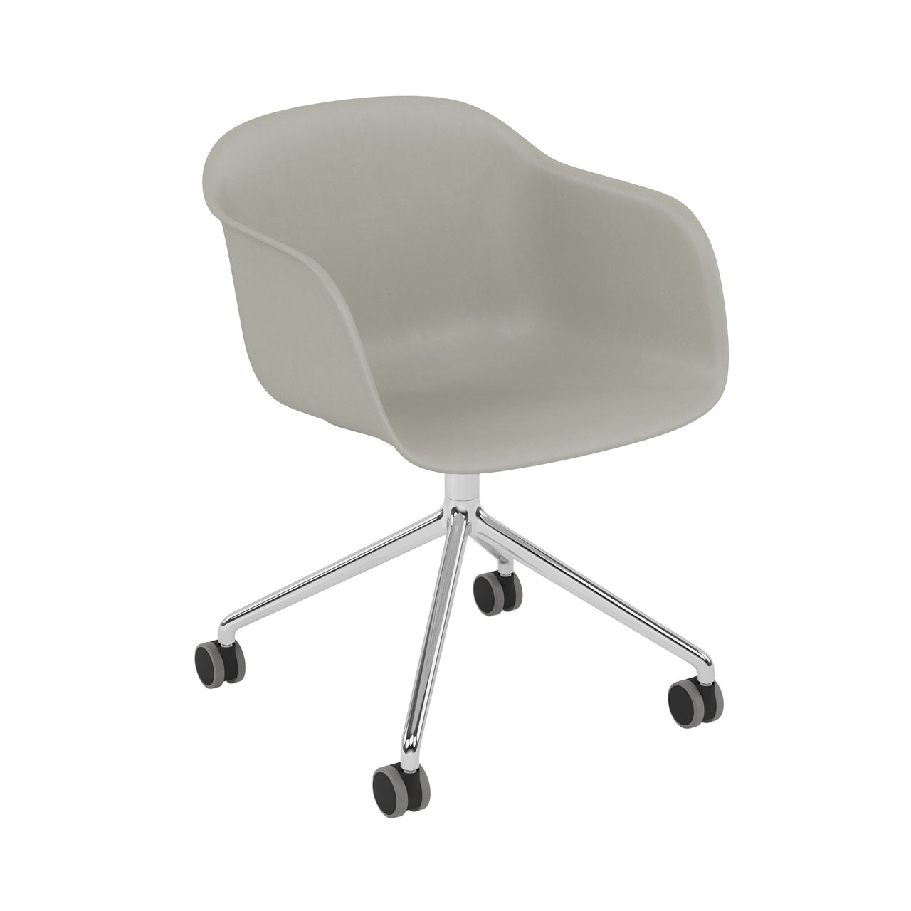 Fiber Armchair: Swivel Base with Castors + Recycled Shell + Grey + Polished  Aluminum + Black