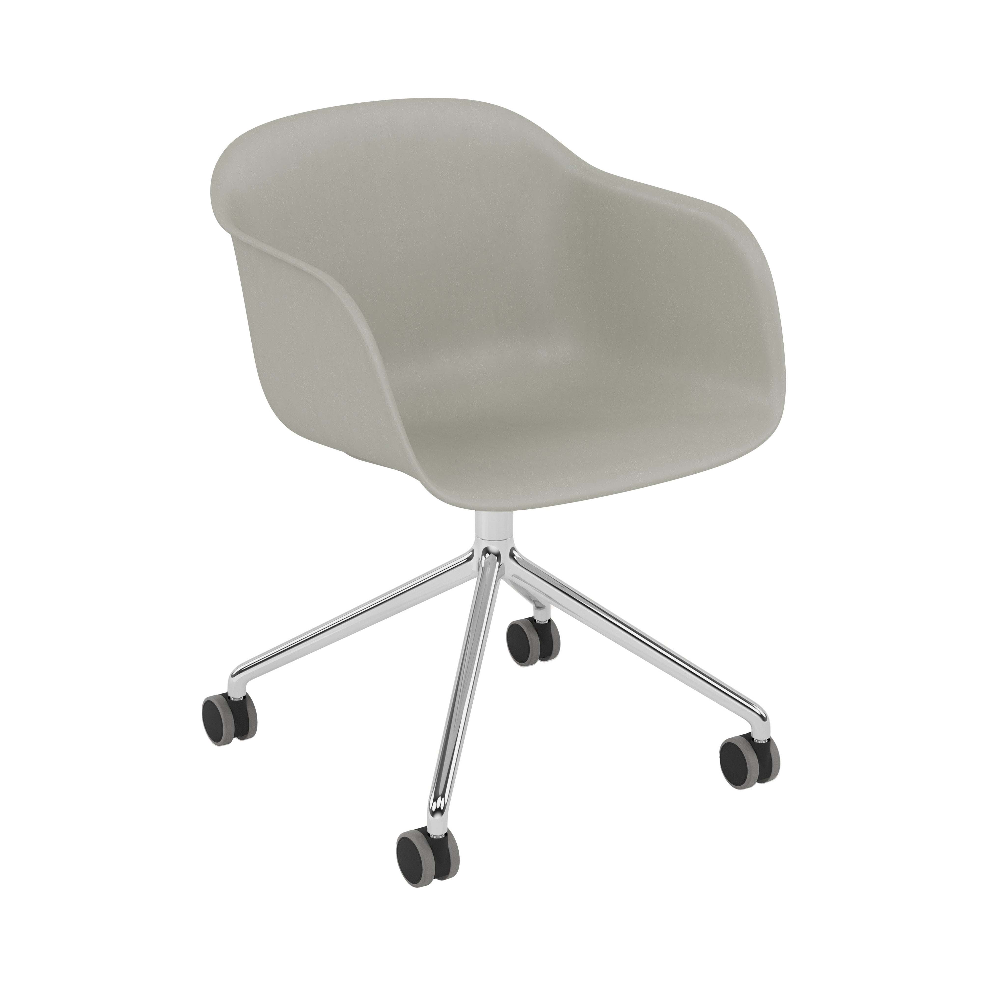Fiber Armchair: Swivel Base with Castors + Recycled Shell + Grey + Polished  Aluminum + Black