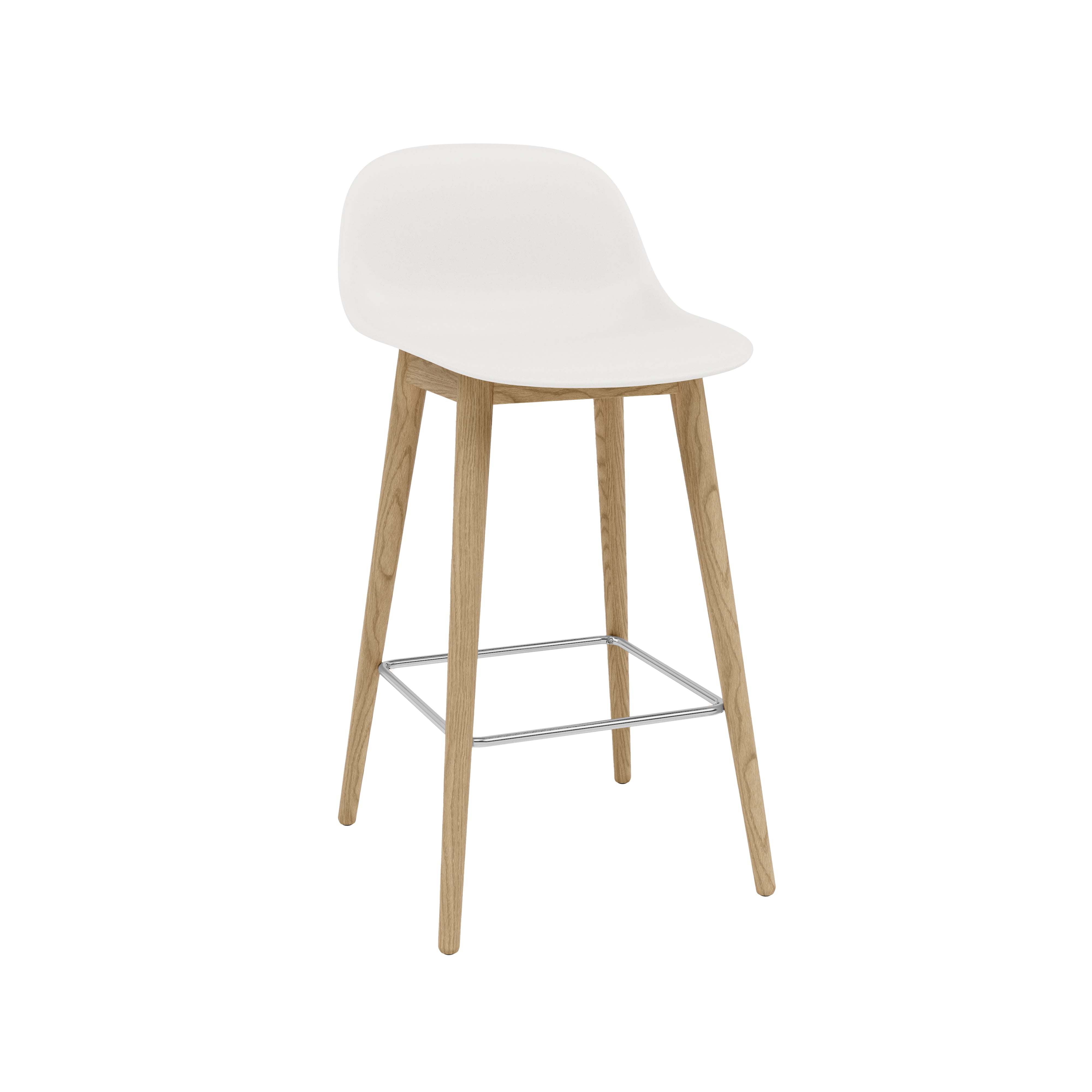 Fiber Bar + Counter Stool with Backrest: Wood Base + Counter + Natural White + Oak