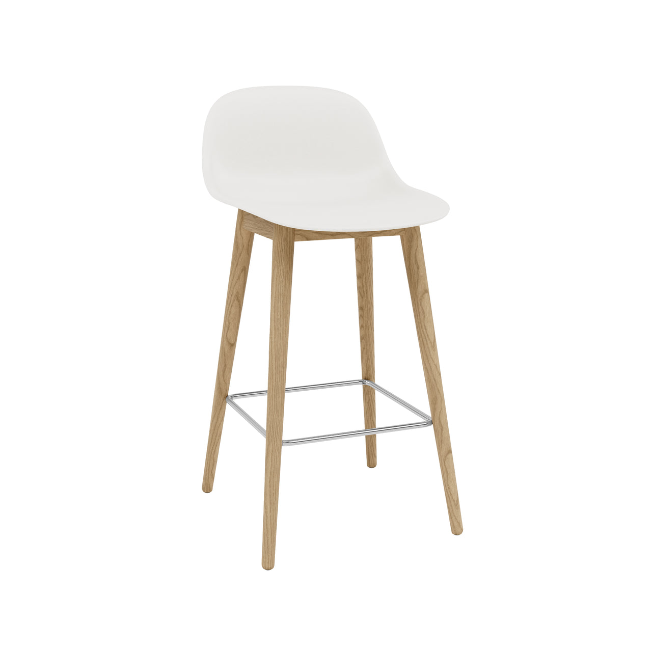 Fiber Bar + Counter Stool with Backrest: Wood Base + Counter + Natural White + Oak
