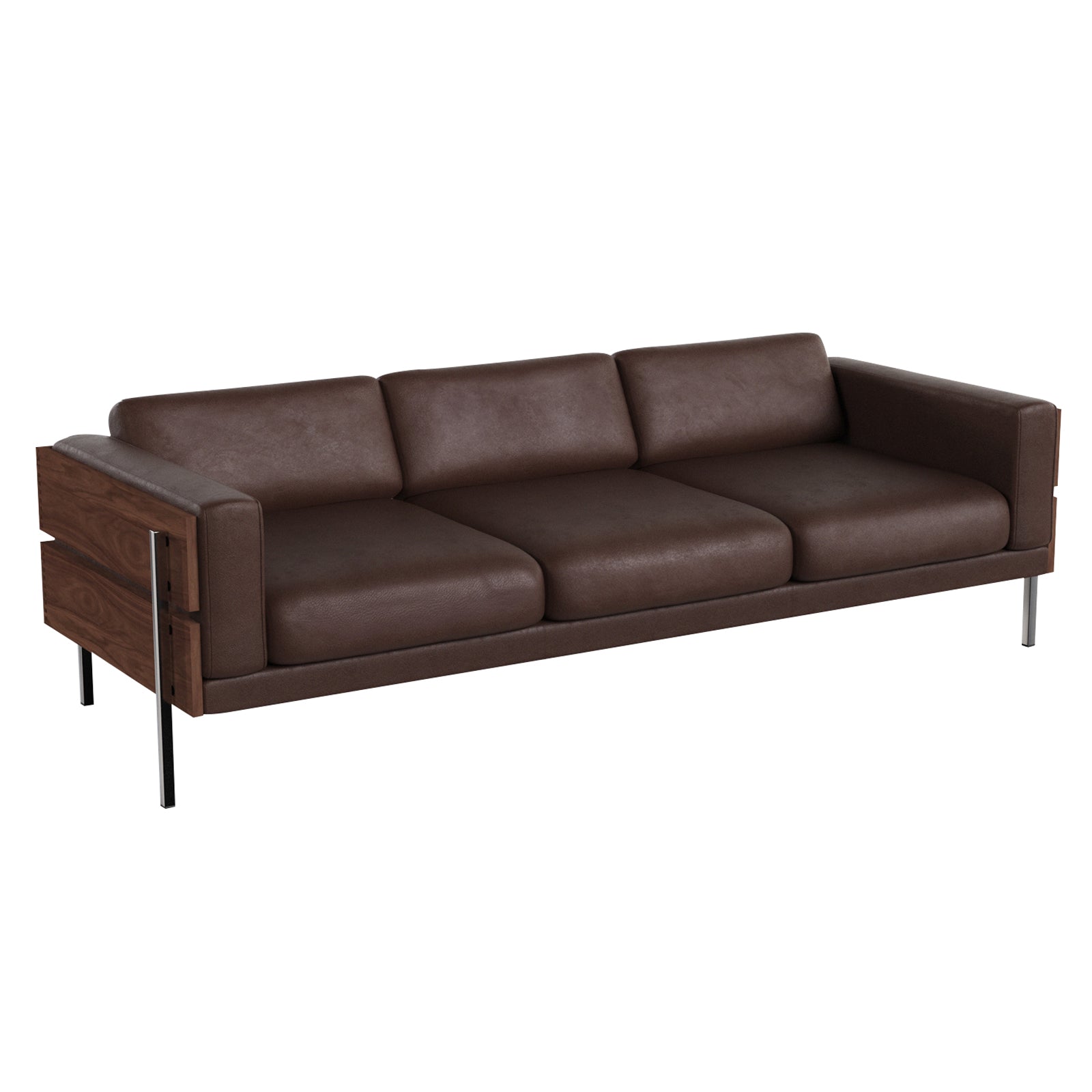 Forum Sofa: 3 + Walnut + Sydney Leather Dark Brown