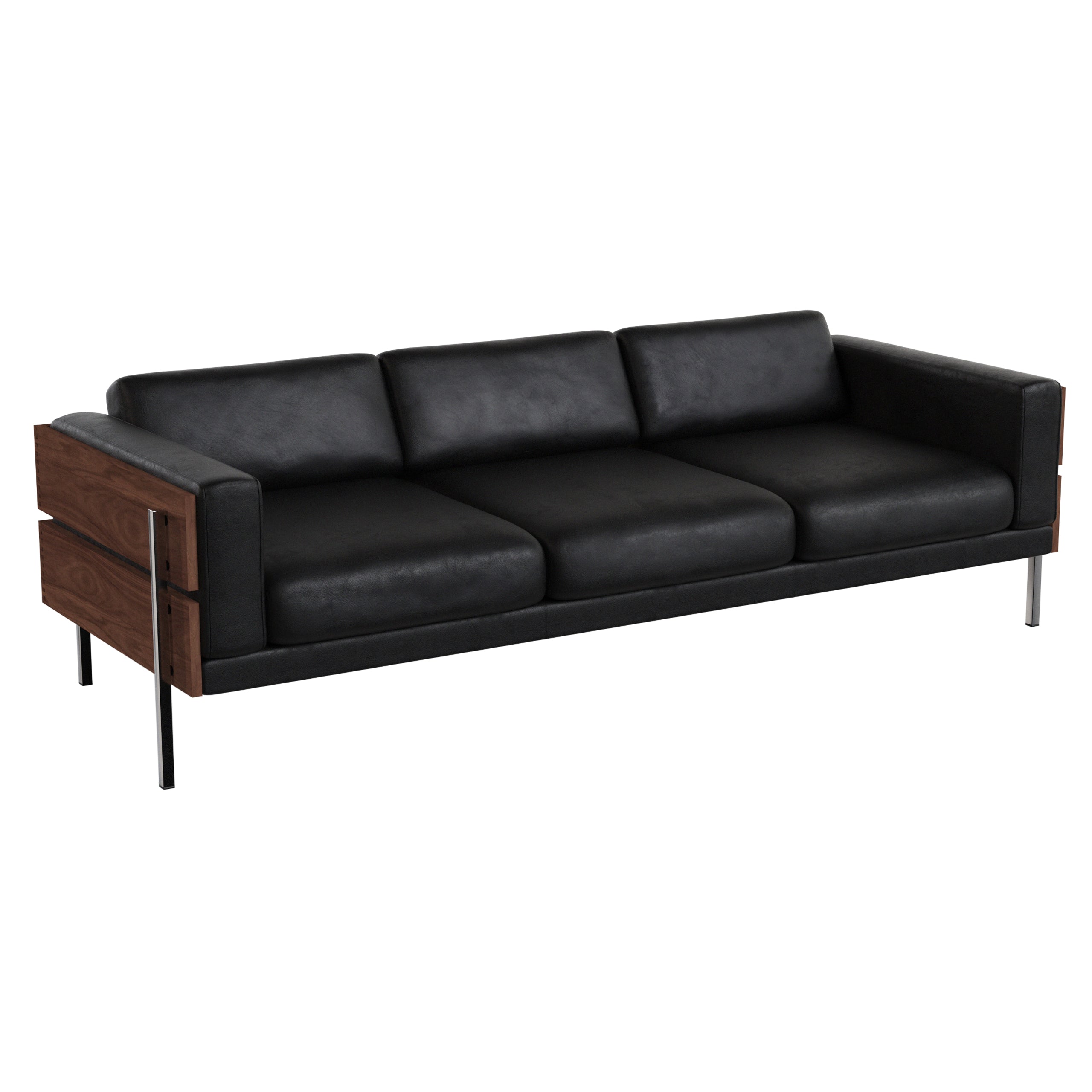 Forum Sofa: 3 + Walnut + Sydney Leather Black