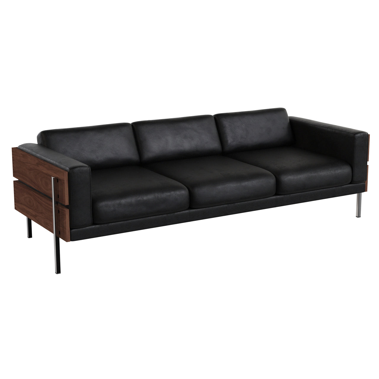 Forum Sofa: 3 + Walnut + Sydney Leather Black