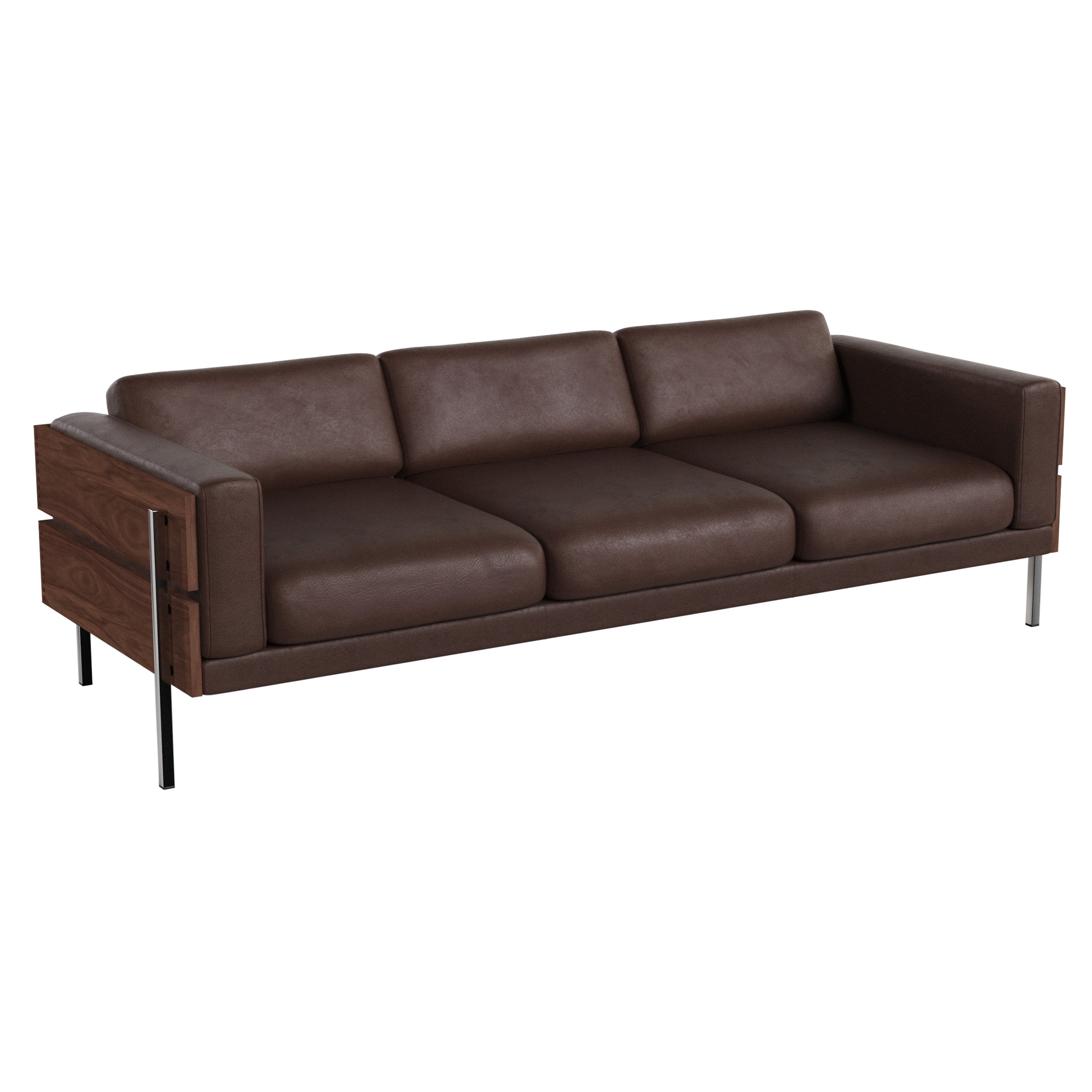 Forum Sofa: 3 + Walnut + Sydney Leather Dark Brown