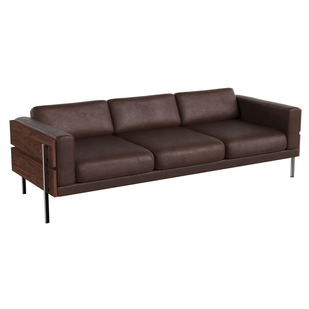 Forum Sofa: 3 + Walnut + Sydney Leather Dark Brown