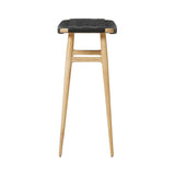 Freja Bar Stool: Natural Oak + Black Saddle + Leather Stripe Seat