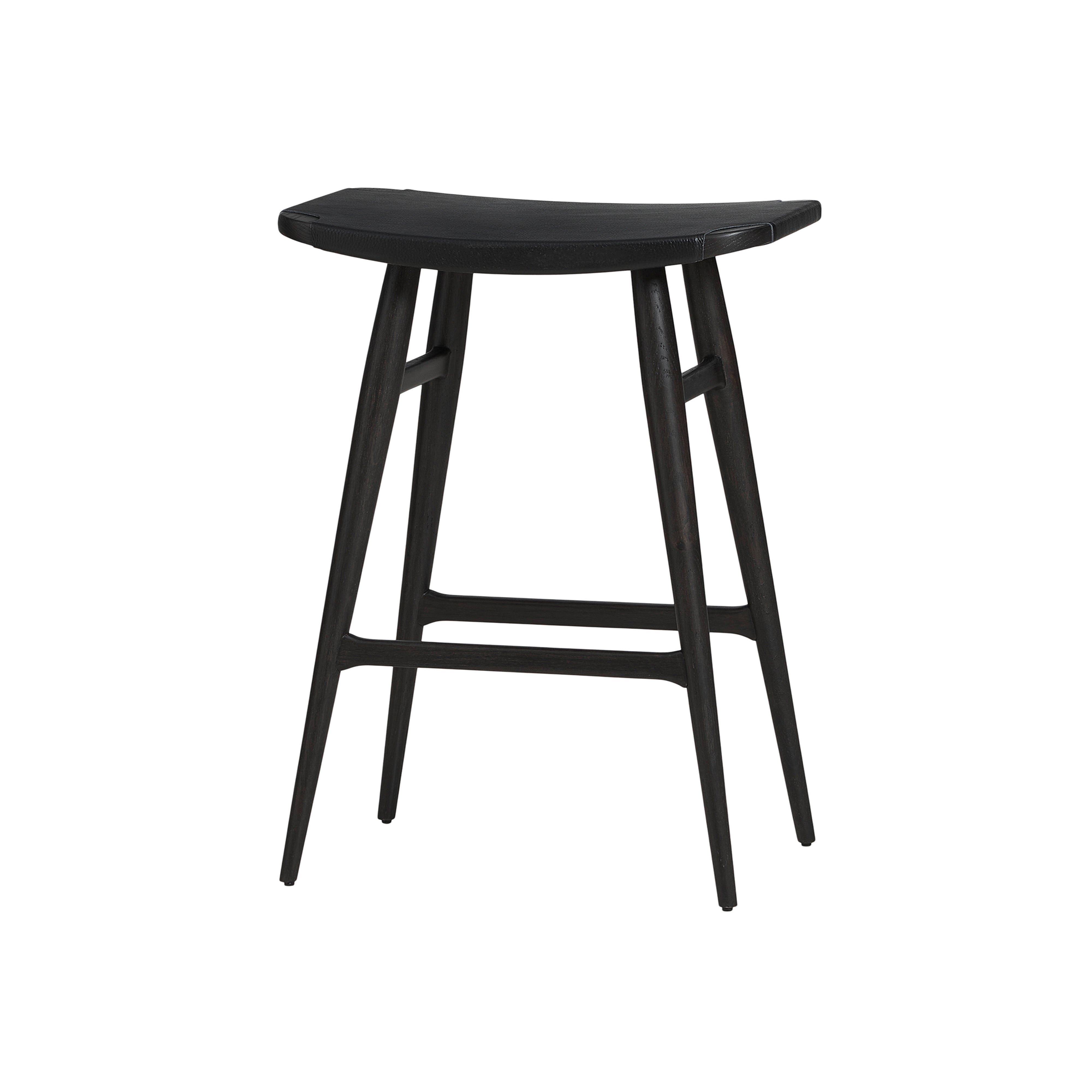 Freja Counter Stool: Onyx Oak + Black Saddle + Leather Seat