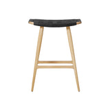 Freja Counter Stool: Natural Oak + Black Saddle + Leather Stripe Seat
