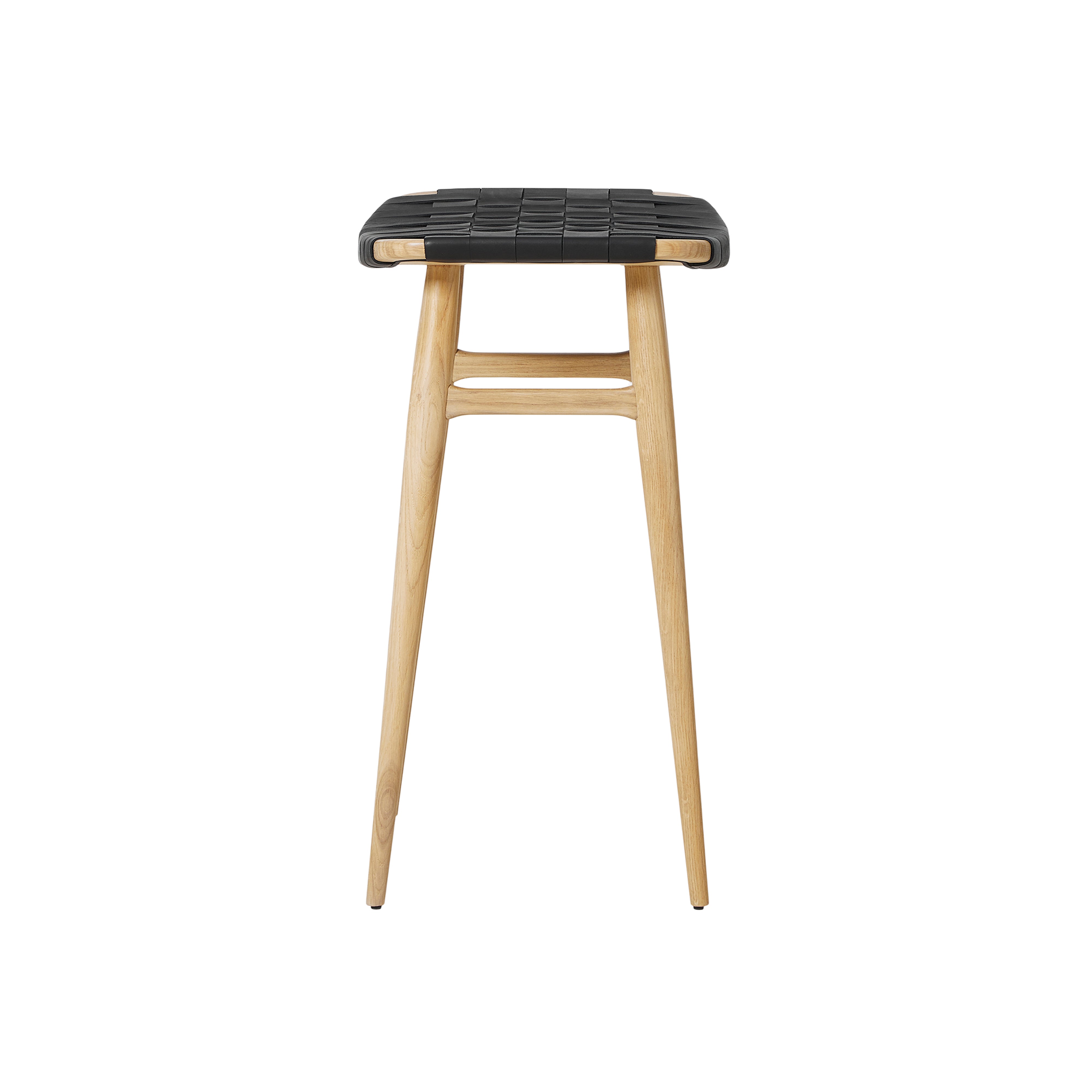 Freja Counter Stool: Natural Oak + Black Saddle + Leather Stripe Seat