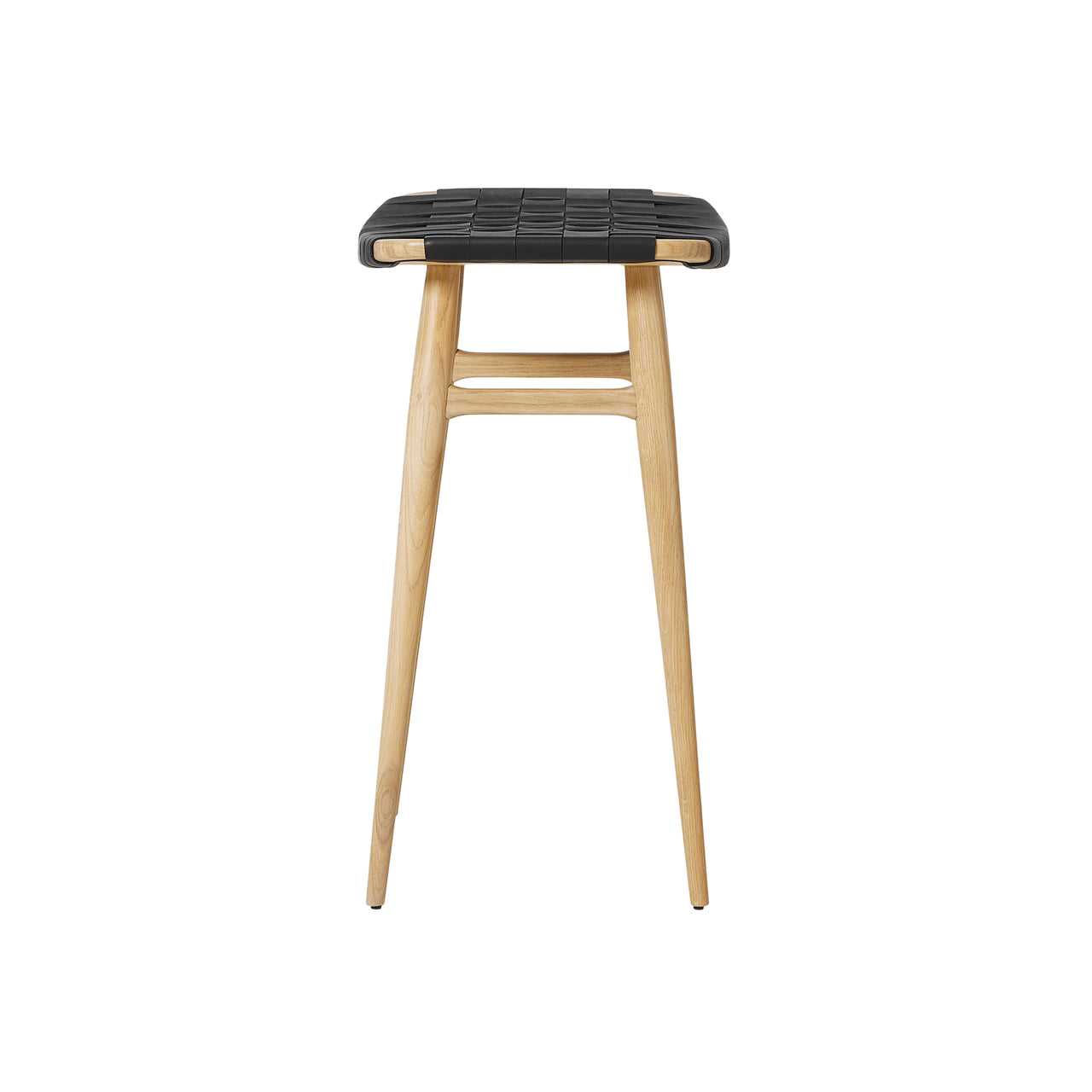Freja Counter Stool: Natural Oak + Black Saddle + Leather Stripe Seat