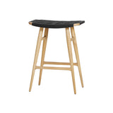 Freja Counter Stool: Natural Oak + Black Saddle + Leather Stripe Seat