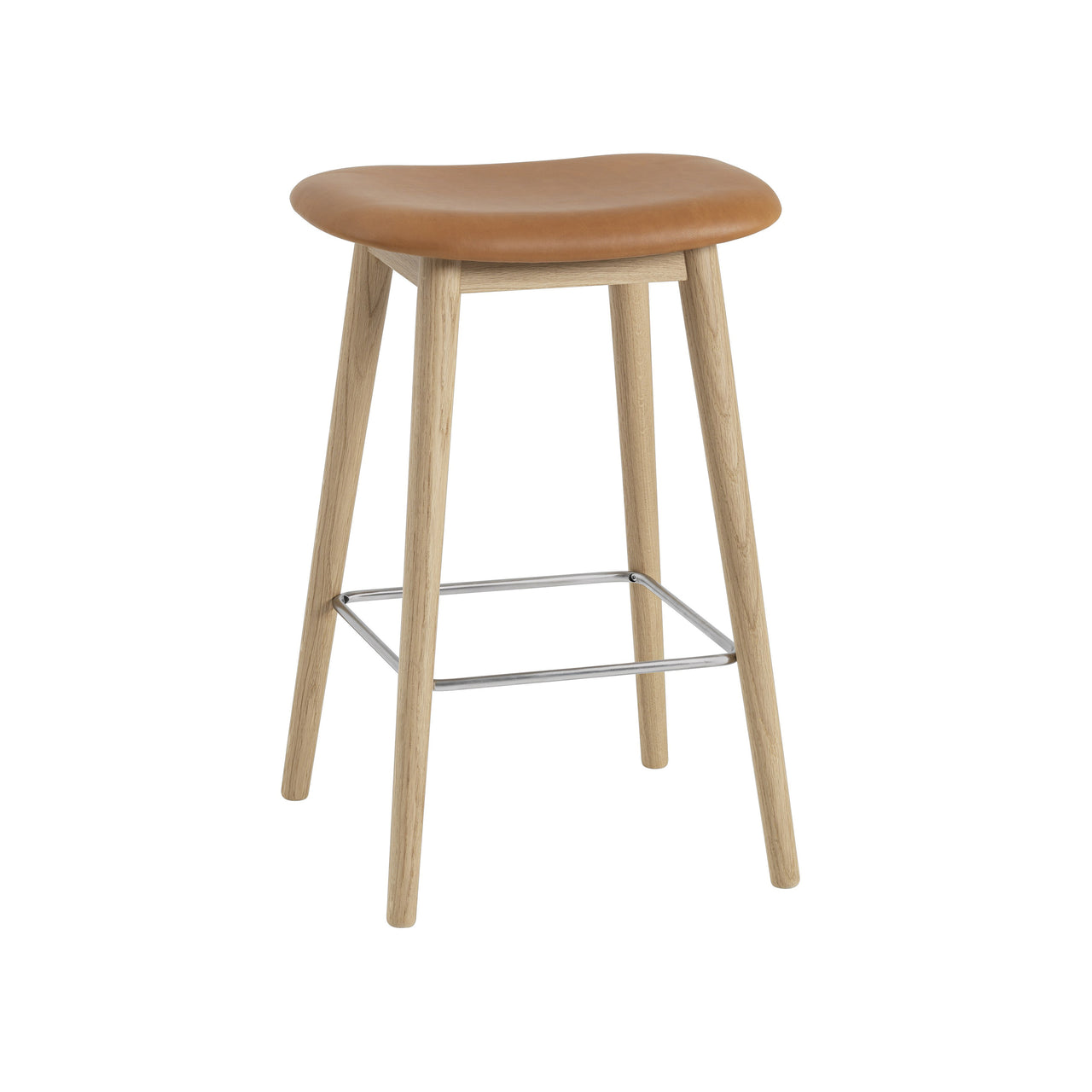 Fiber Bar + Counter Stool: Wood Base + Upholstered + Counter + Refine Leather Cognac