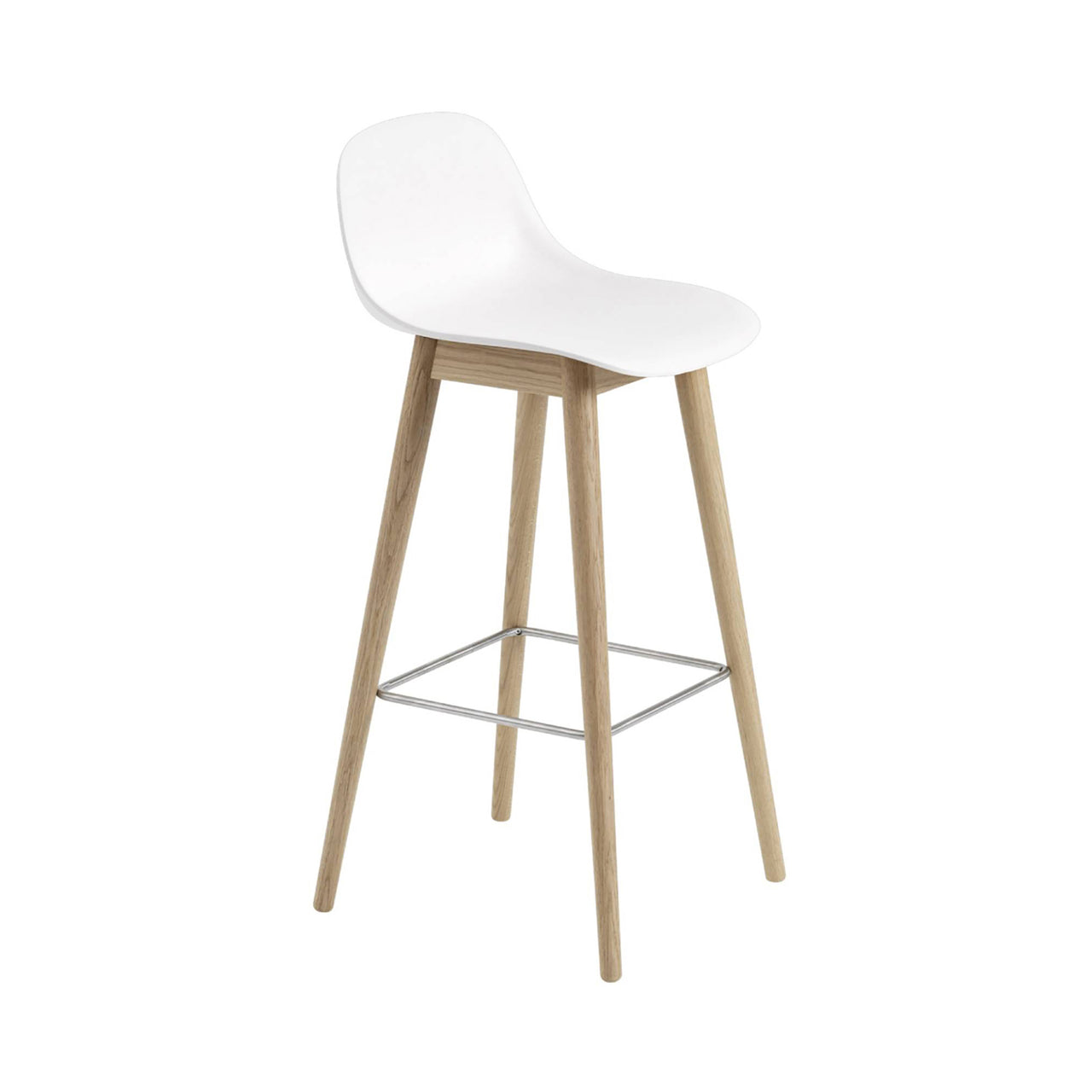 Fiber Bar + Counter Stool with Backrest: Wood Base + Bar + Natural White + Oak