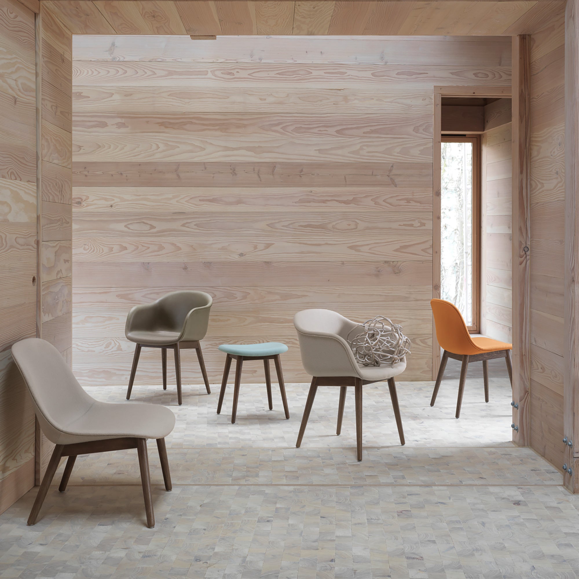 Fiber Soft Armchair: Wood Base + Upholstered