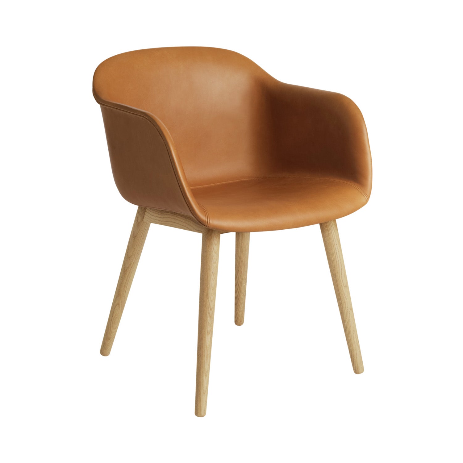 Fiber Armchair: Wood Base + Recycled Shell + Upholstered + Refine Leather Cognac