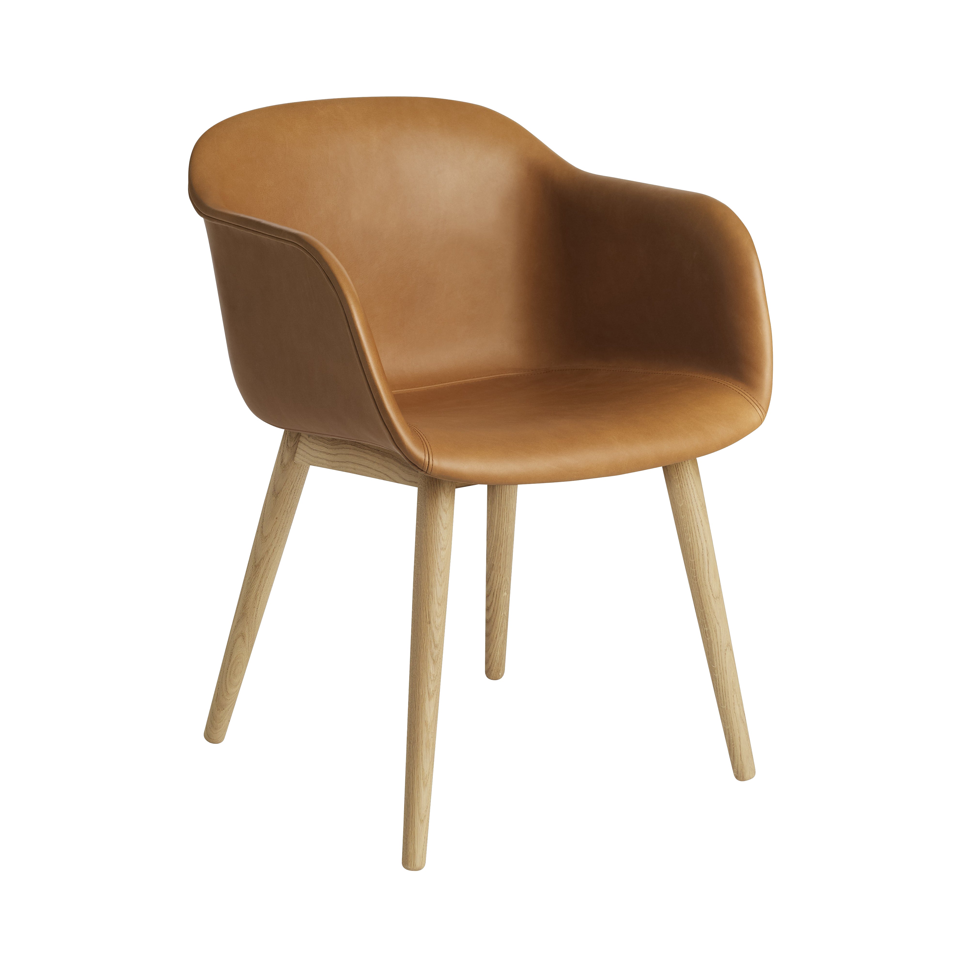 Fiber Armchair: Wood Base + Recycled Shell + Upholstered + Refine Leather Cognac