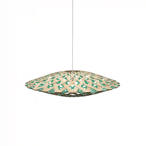 Flax Pendant Light: Medium + Bamboo + Aqua