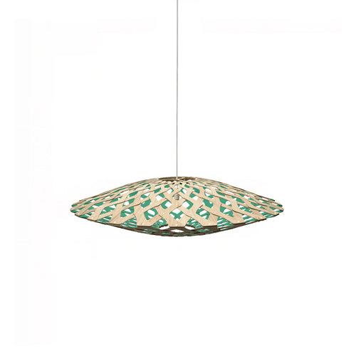 Flax Pendant Light: Small + Bamboo + Aqua