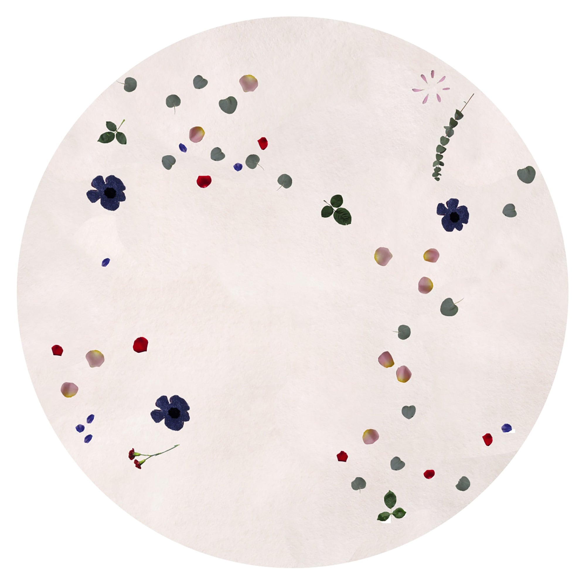 Fleur Platinum Round Rug: White