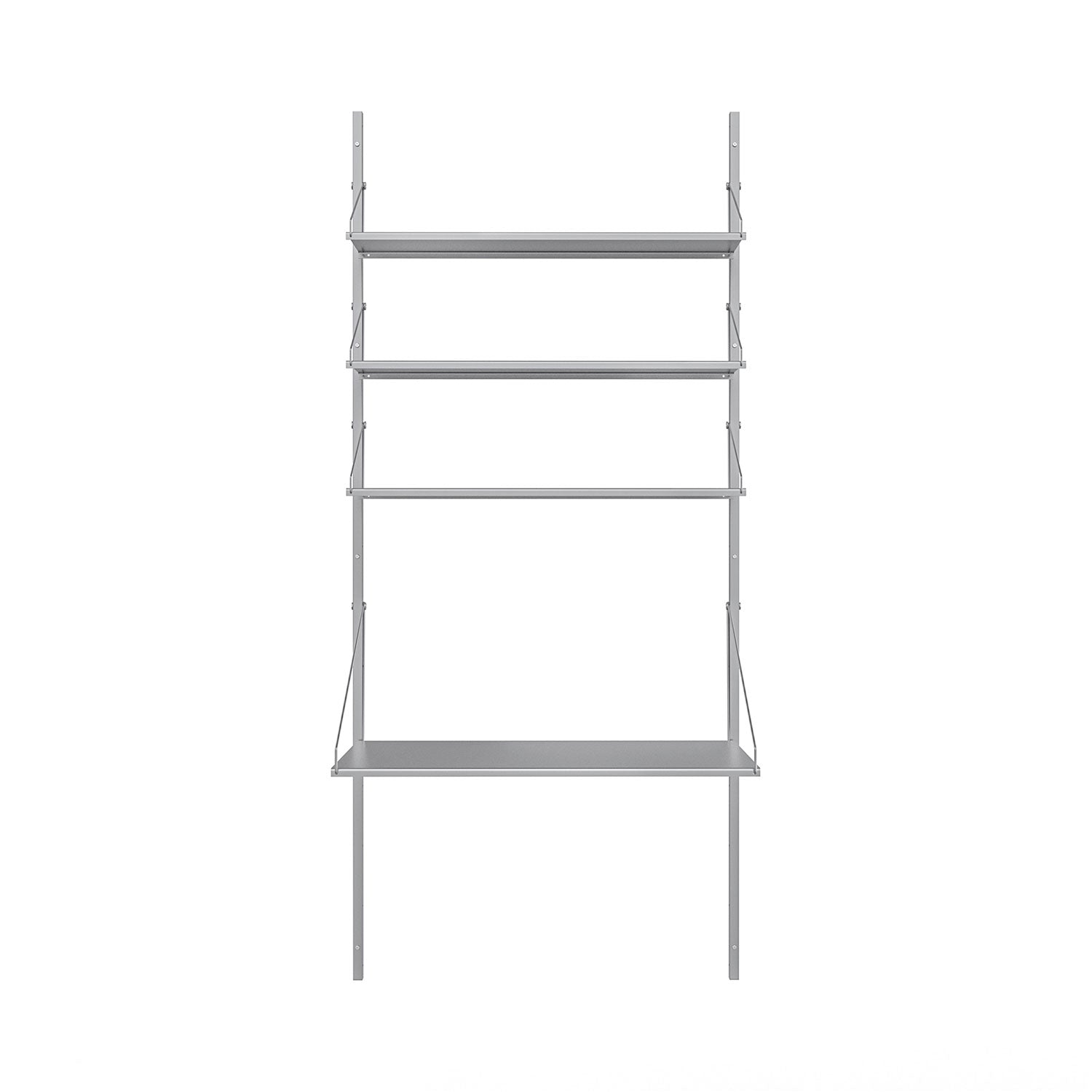 Shelf Library: Steel + High (W80) + Desk Section + Stainless Steel